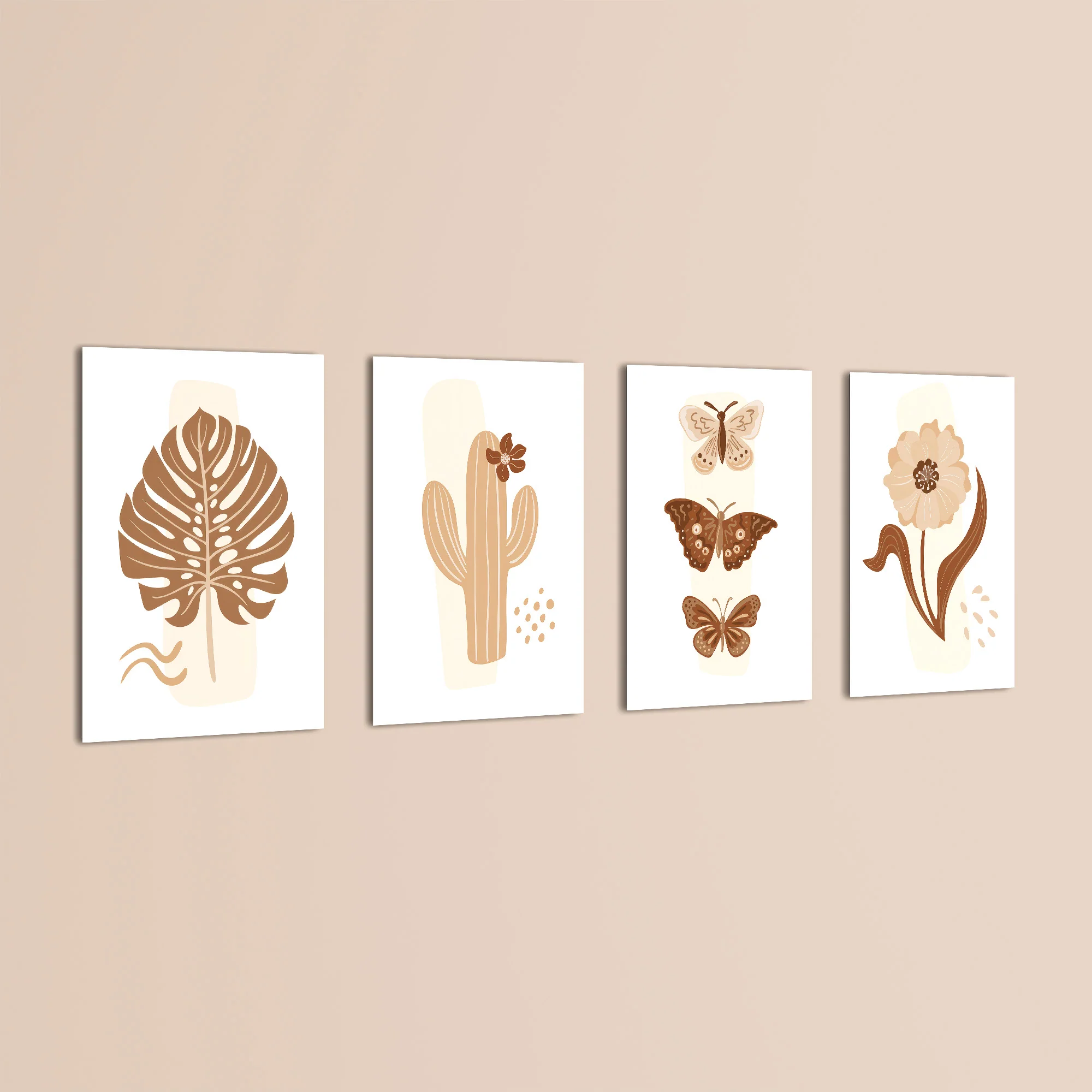 Boho Botanical Cactus & Butterfly 4 Pieces Kids Metal Wall Art - Image 3