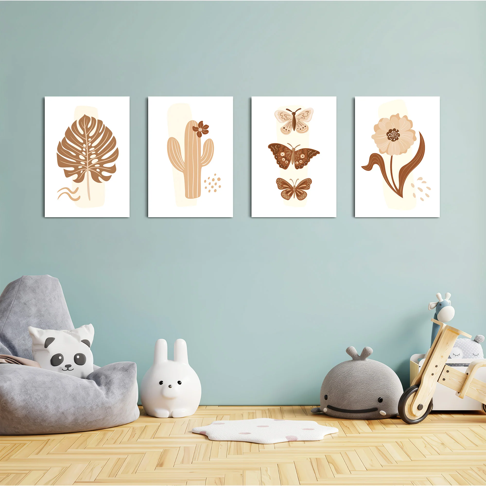 Boho Botanical Cactus & Butterfly 4 Pieces Kids Metal Wall Art - Image 4