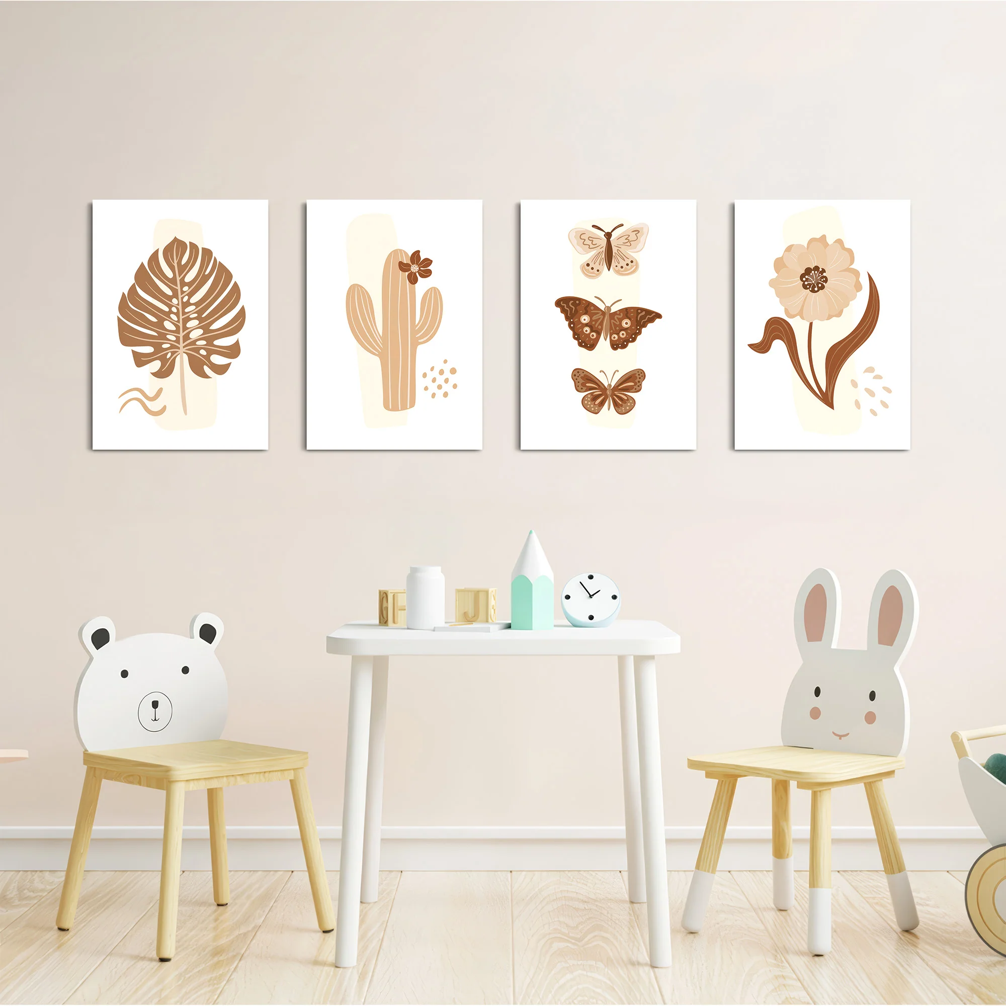 Boho Botanical Cactus & Butterfly 4 Pieces Kids Metal Wall Art - Image 5