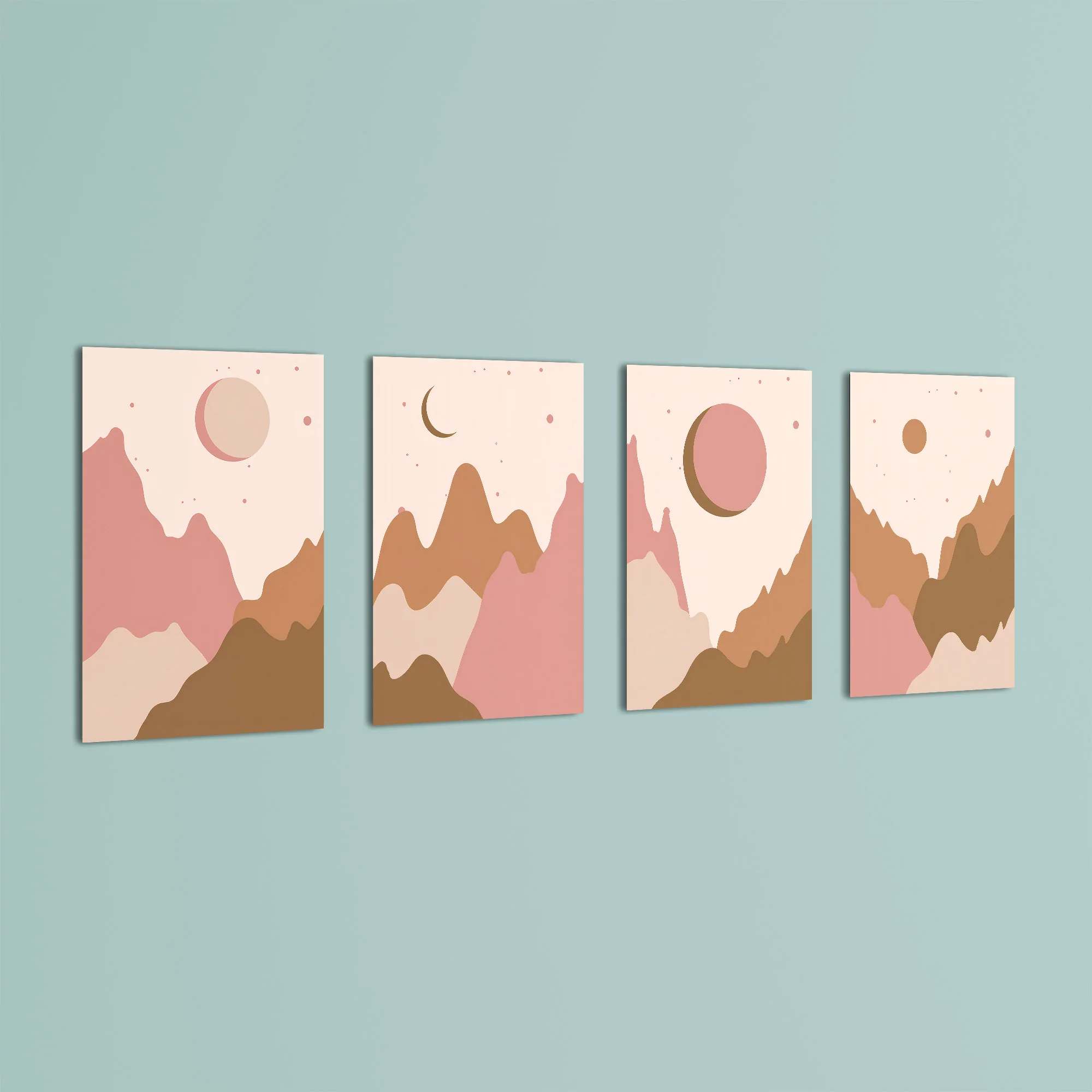 Boho Mountains and Moons 4 Pieces Kids Metal Wall Art