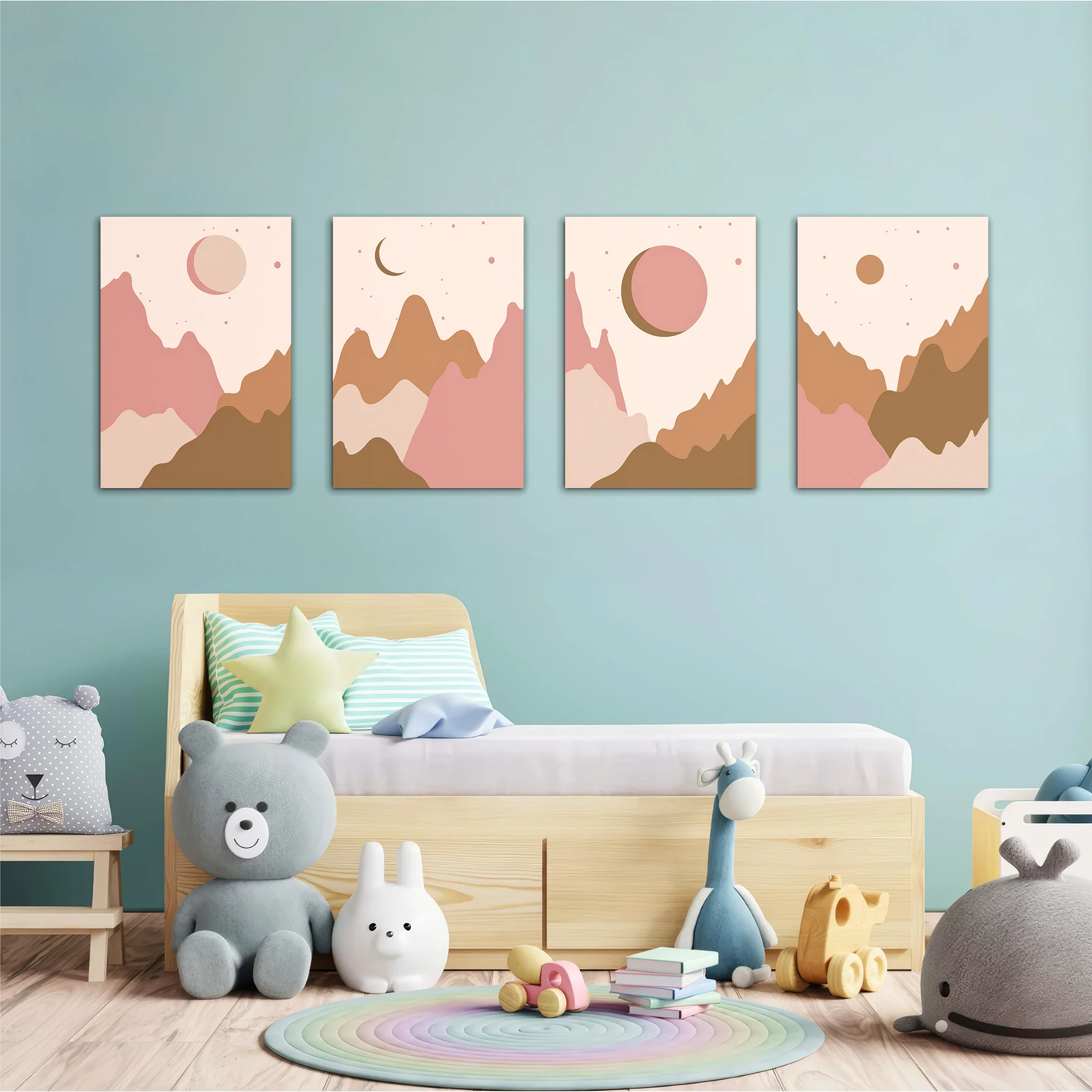 Boho Mountains and Moons 4 Pieces Kids Metal Wall Art - Image 2