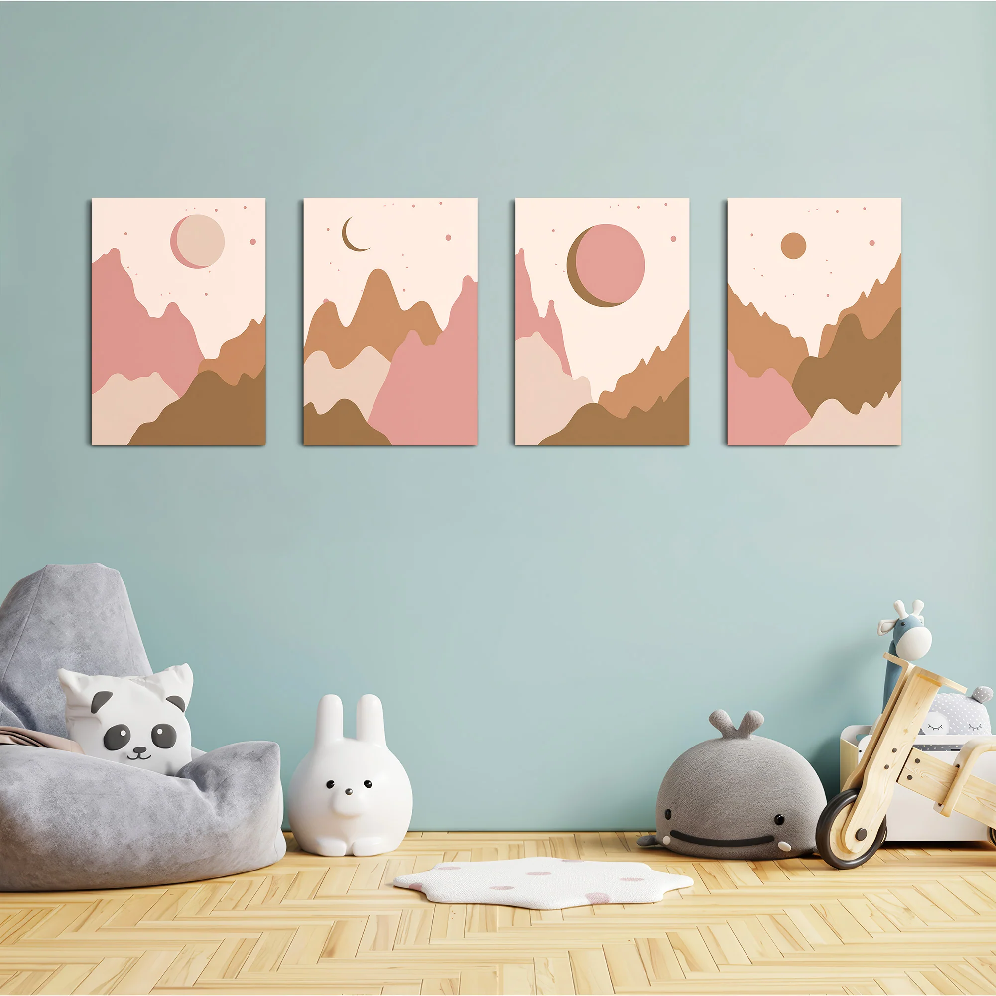 Boho Mountains and Moons 4 Pieces Kids Metal Wall Art - Image 4