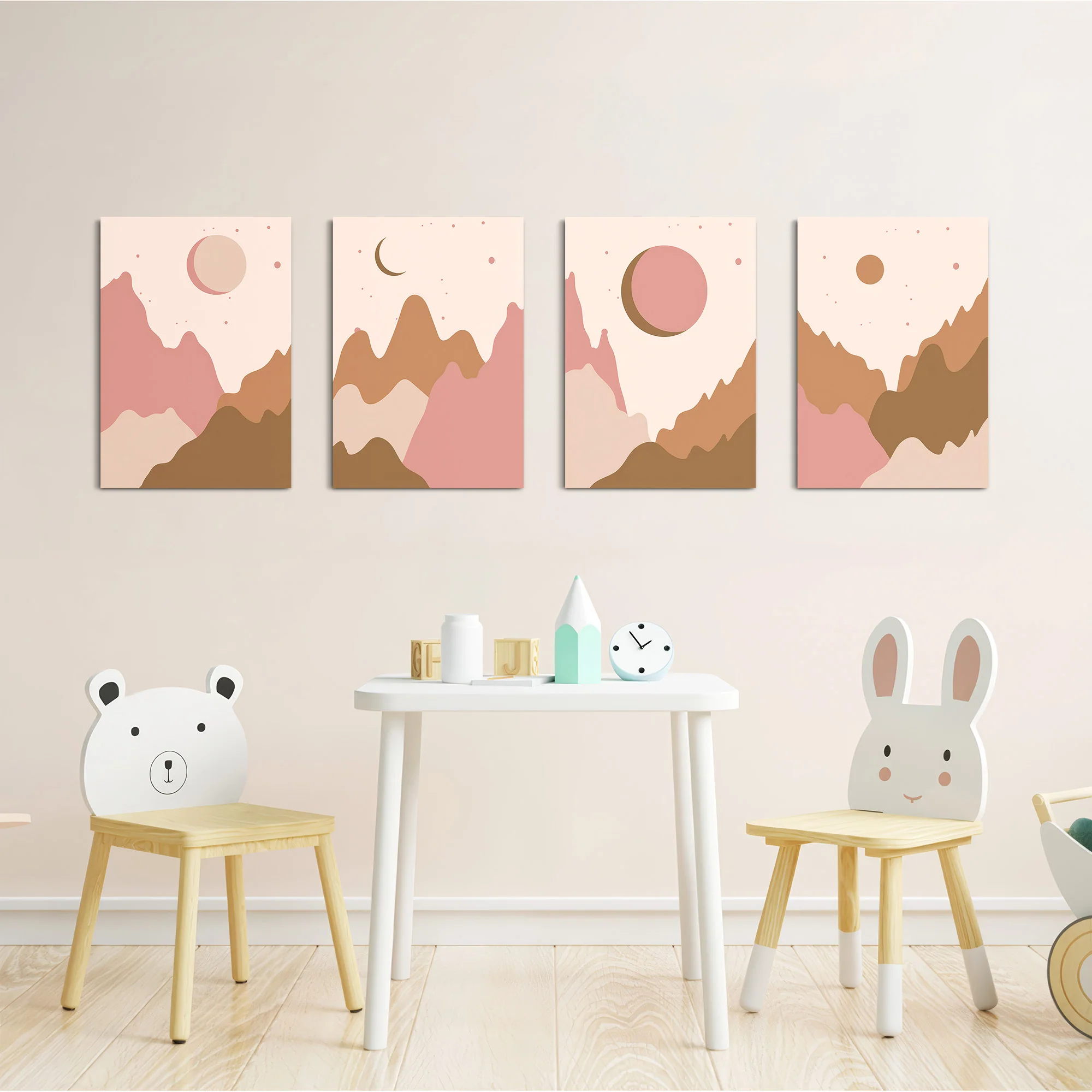 Boho Mountains and Moons 4 Pieces Kids Metal Wall Art - Image 5