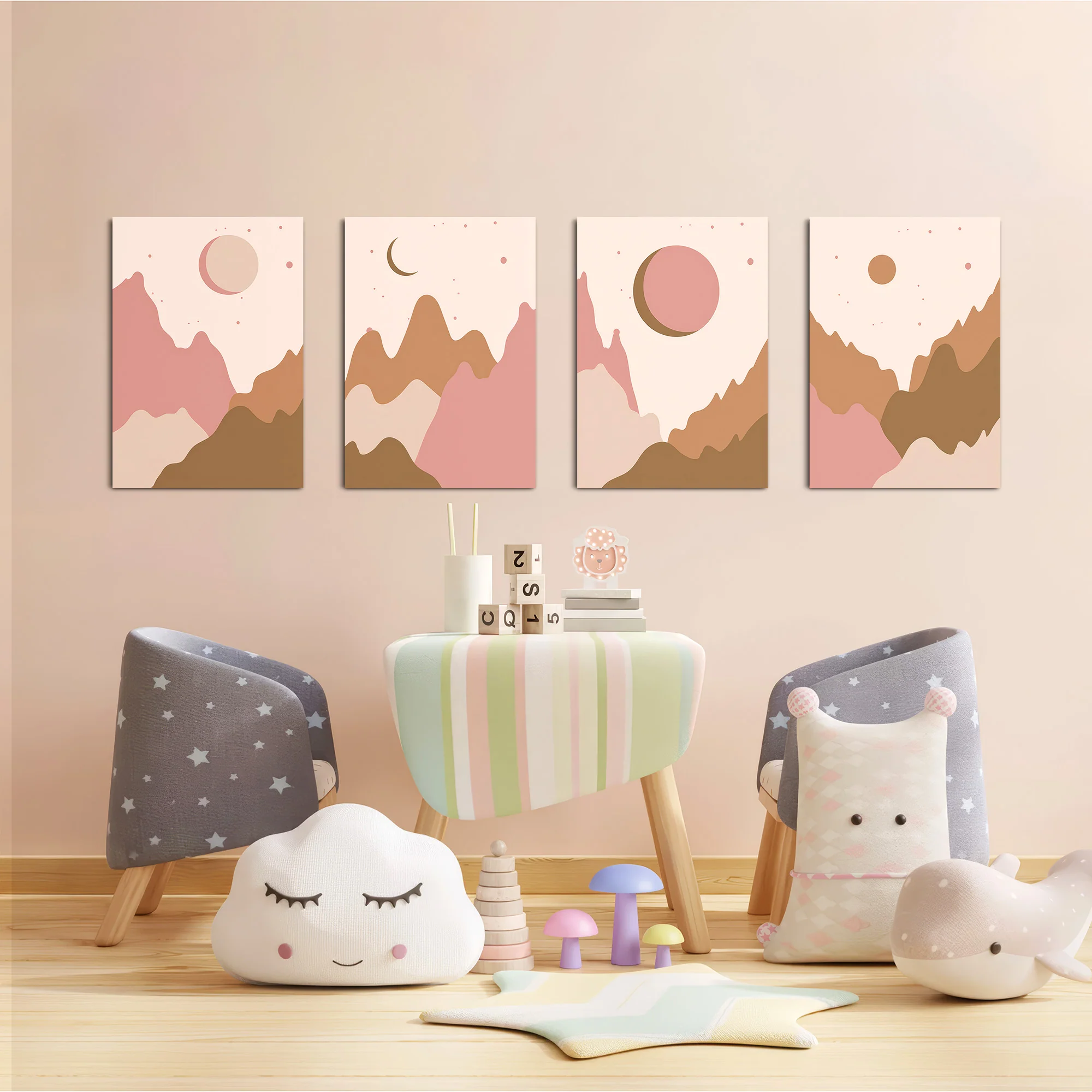 Boho Mountains and Moons 4 Pieces Kids Metal Wall Art - Image 6