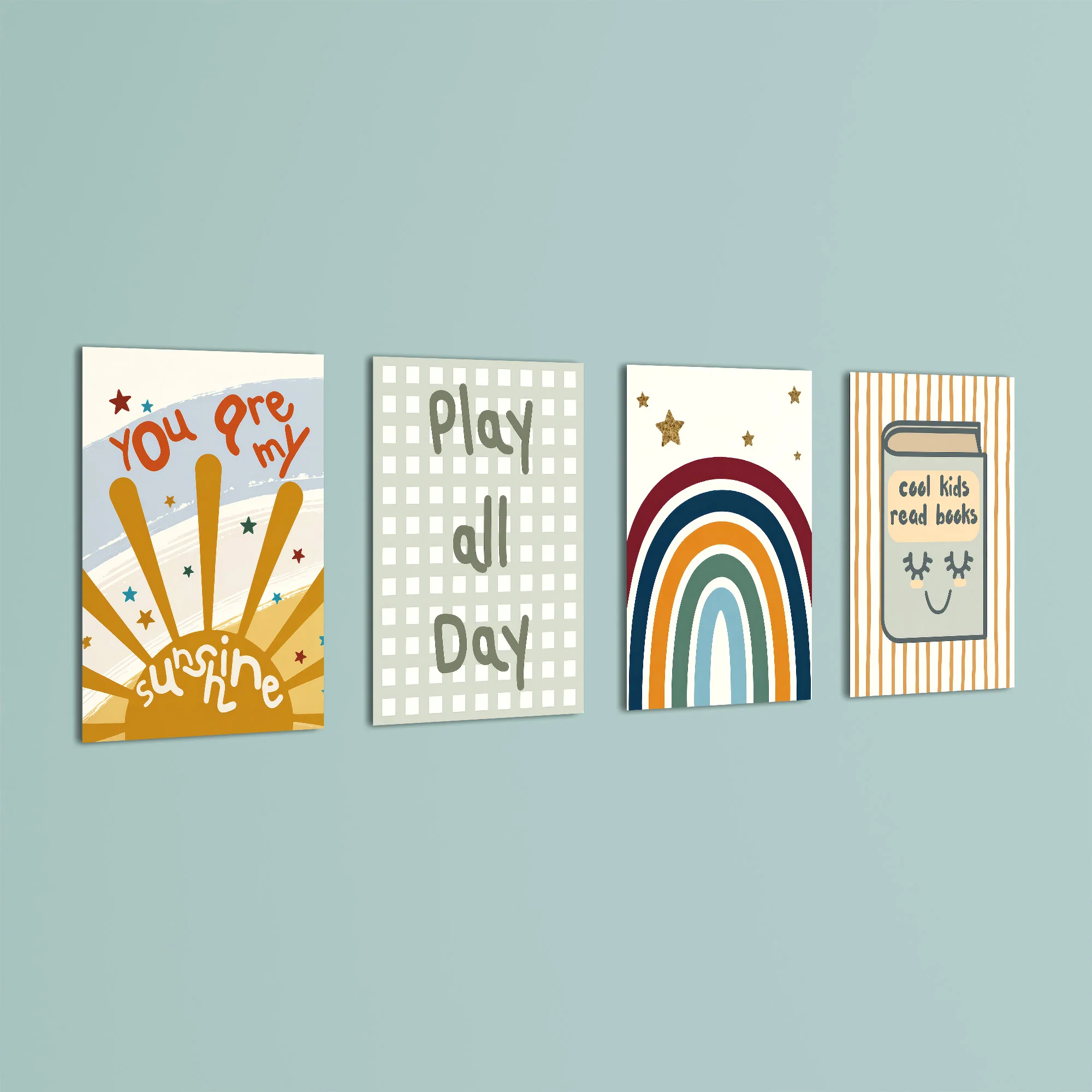 Boho Sunshine & Rainbow 4 Pieces Kids Metal Wall Art