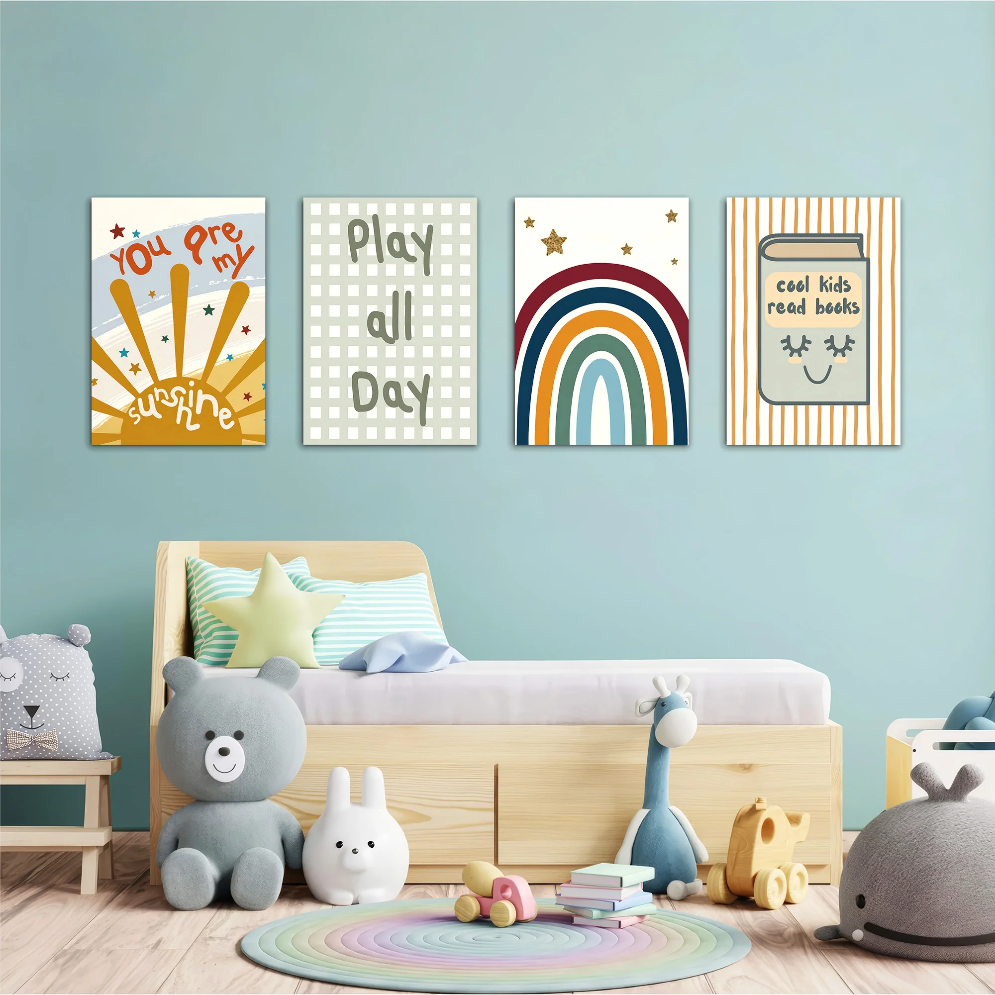 Boho Sunshine & Rainbow 4 Pieces Kids Metal Wall Art - Image 2