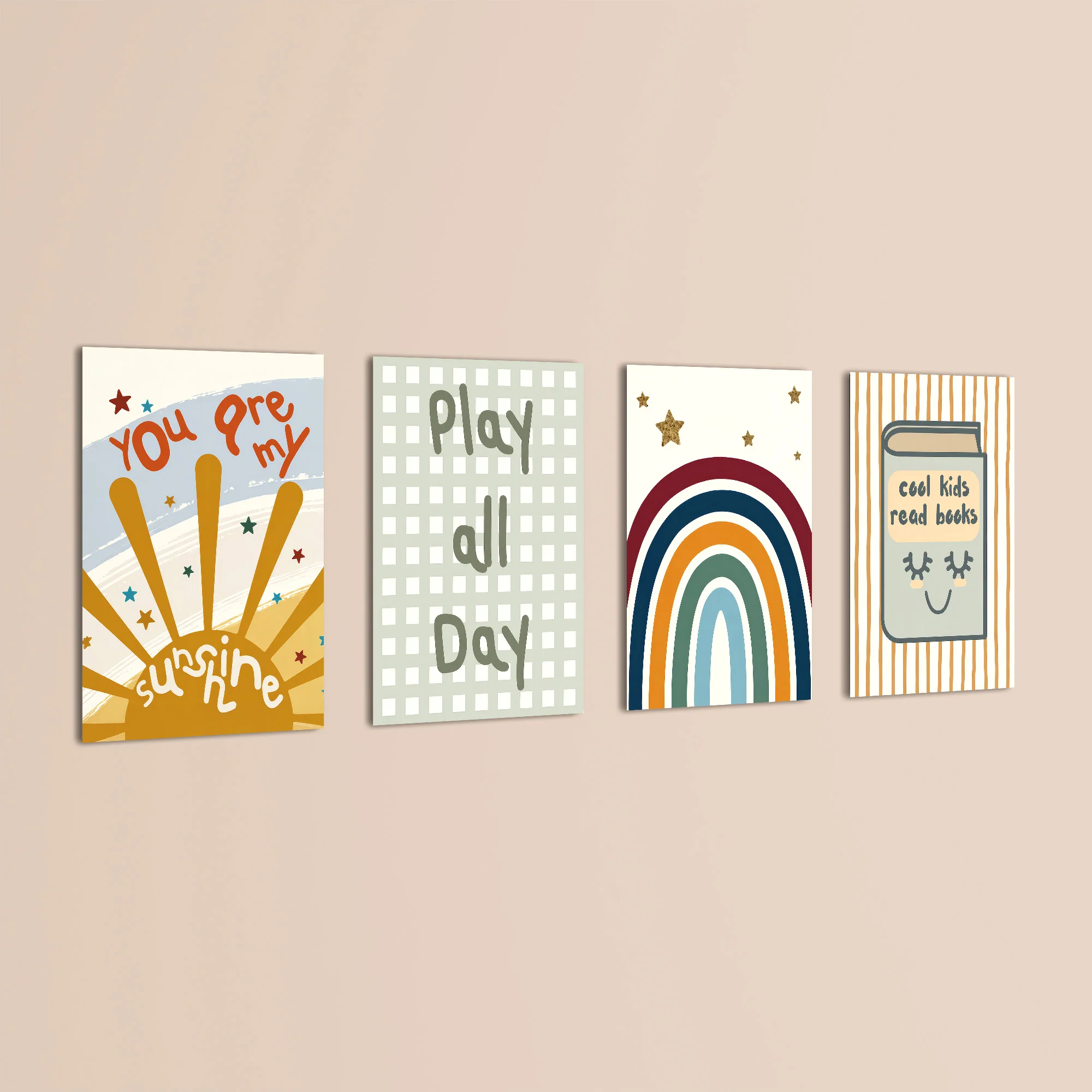 Boho Sunshine & Rainbow 4 Pieces Kids Metal Wall Art - Image 3