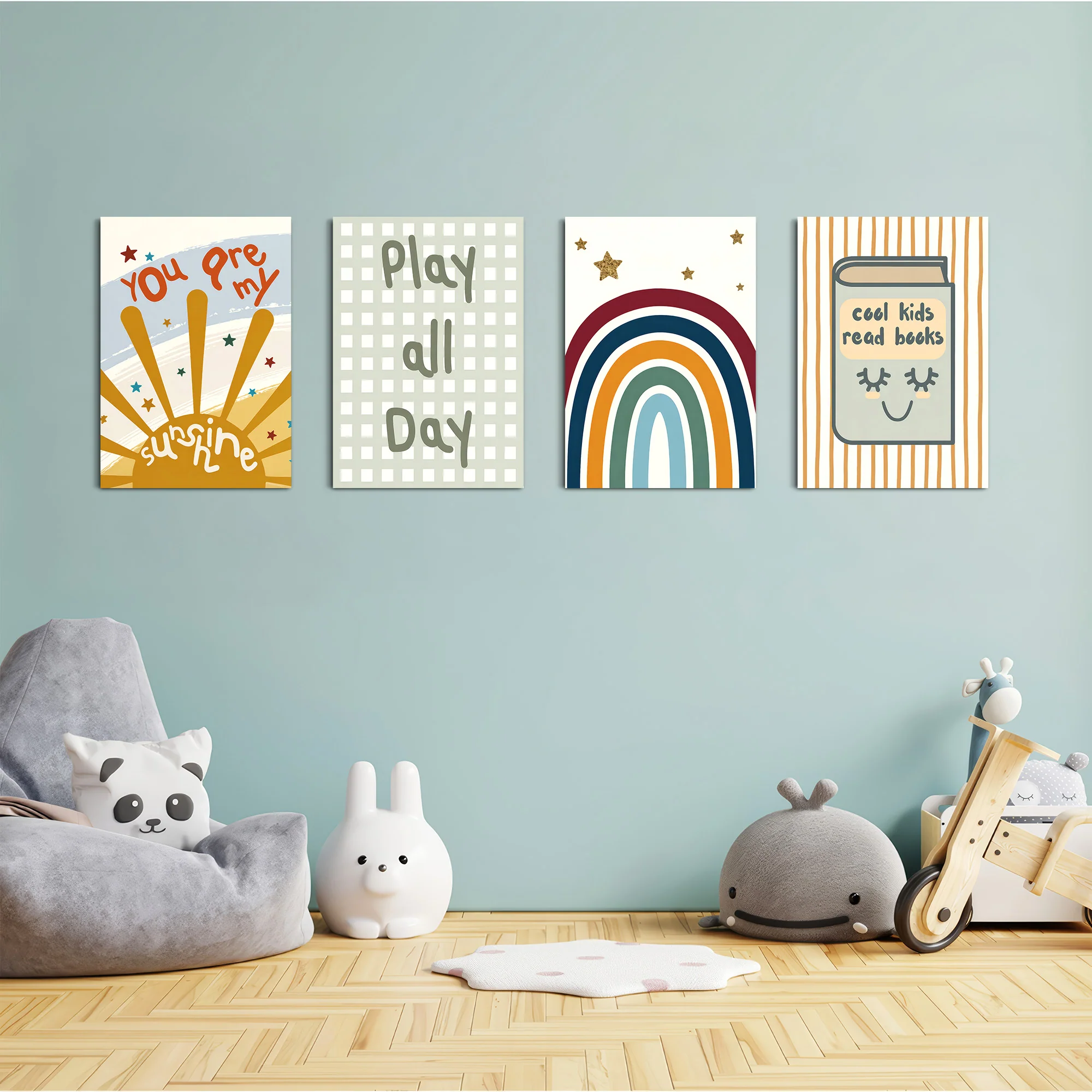 Boho Sunshine & Rainbow 4 Pieces Kids Metal Wall Art - Image 4