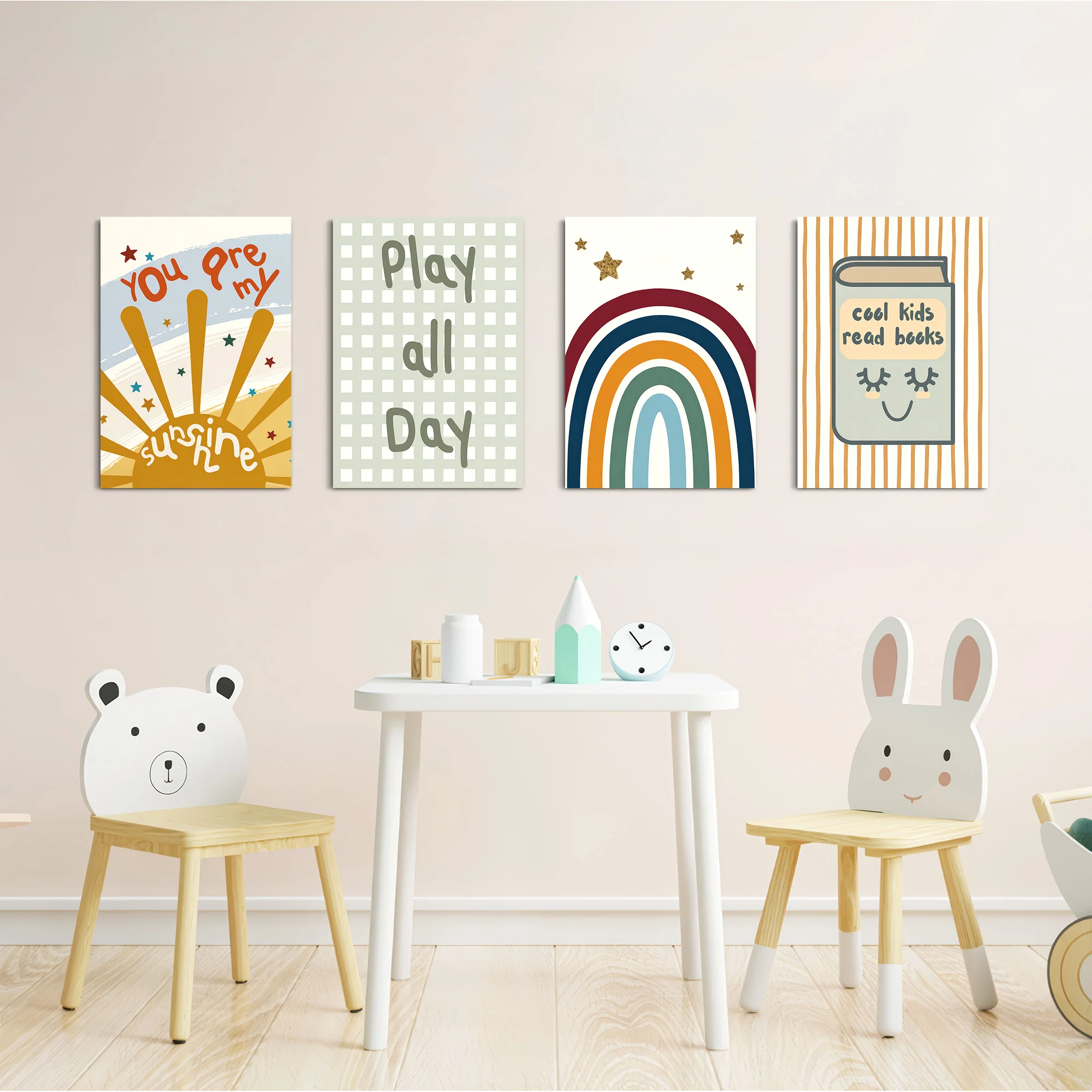 Boho Sunshine & Rainbow 4 Pieces Kids Metal Wall Art - Image 5