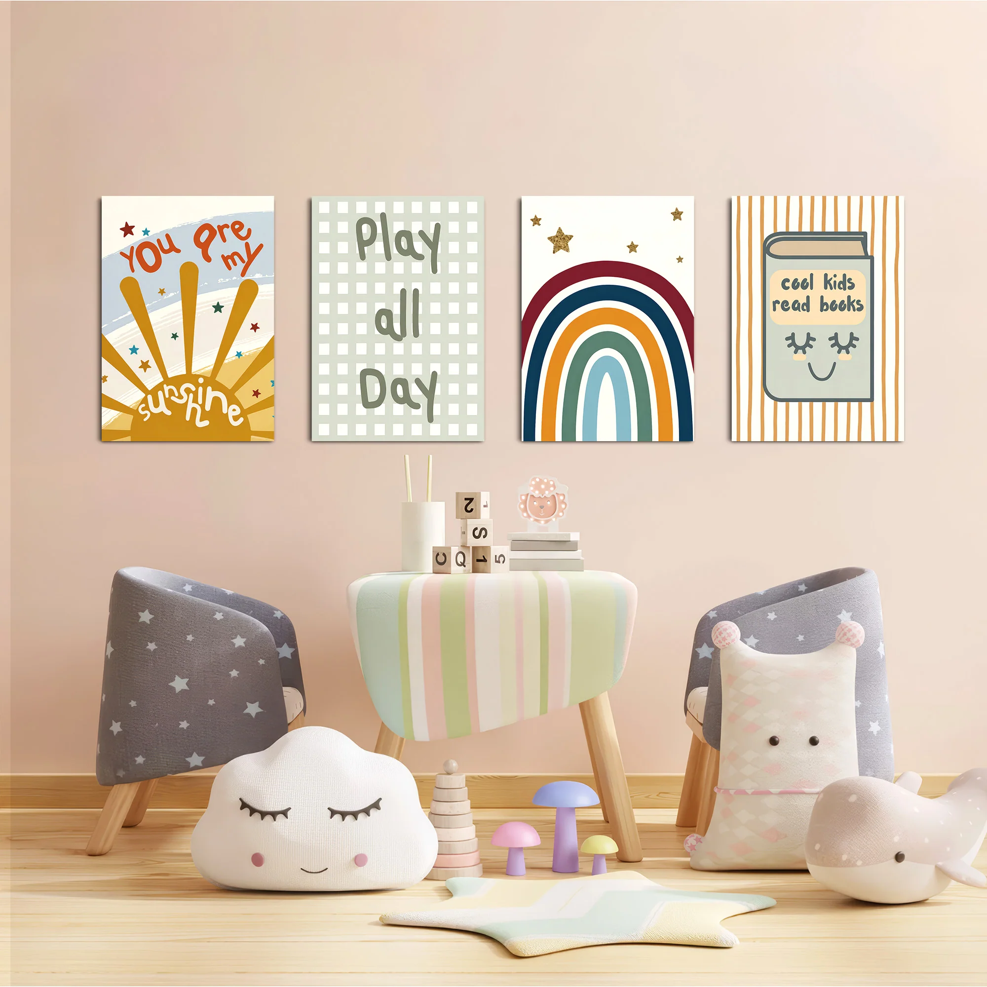 Boho Sunshine & Rainbow 4 Pieces Kids Metal Wall Art - Image 6