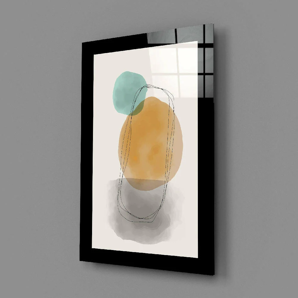 Boho Teal Ochre Shapes Glass Wall Art - Image 2