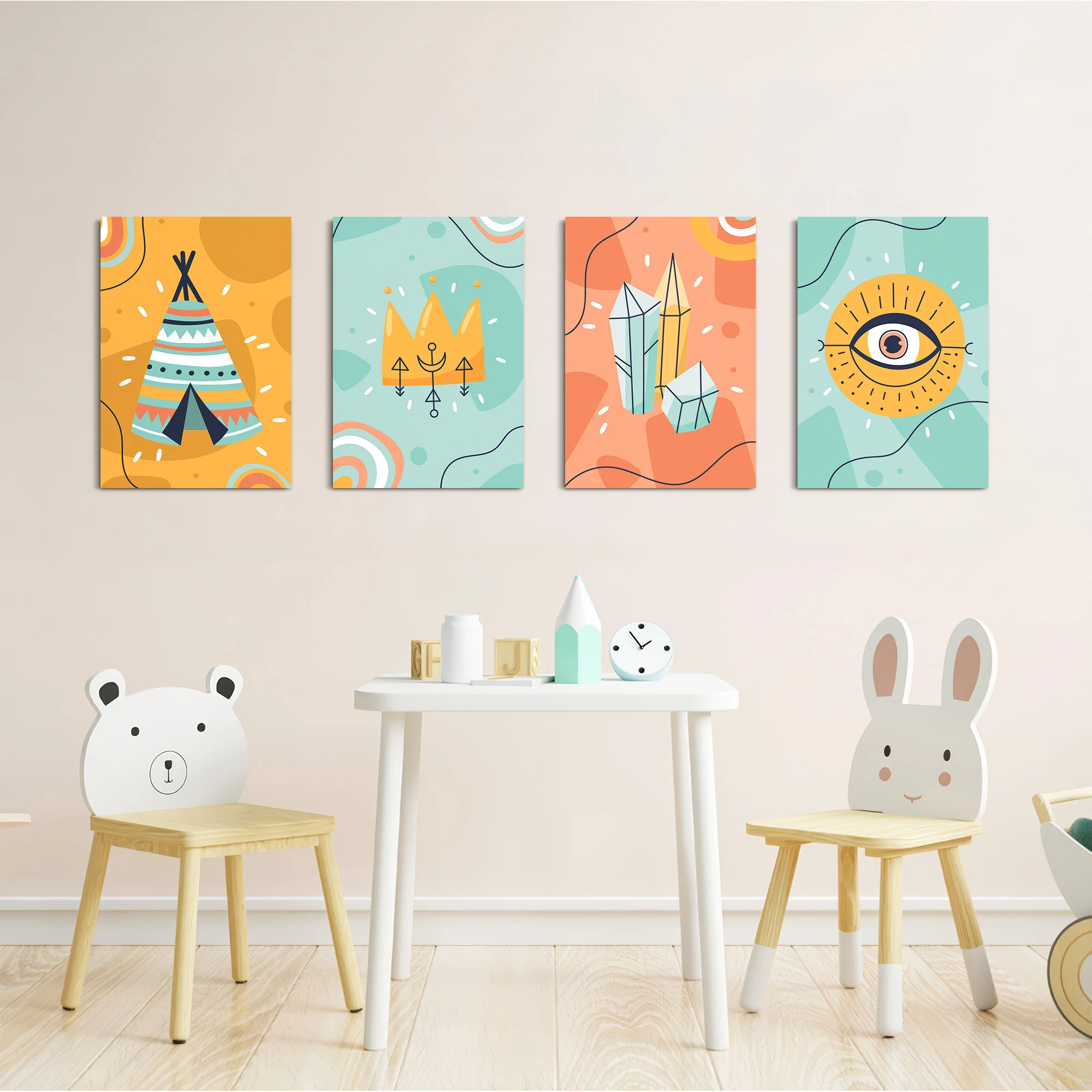 Boho Tribal Teepee & Evil Eye 4 Pieces Kids Metal Wall Art - Image 5