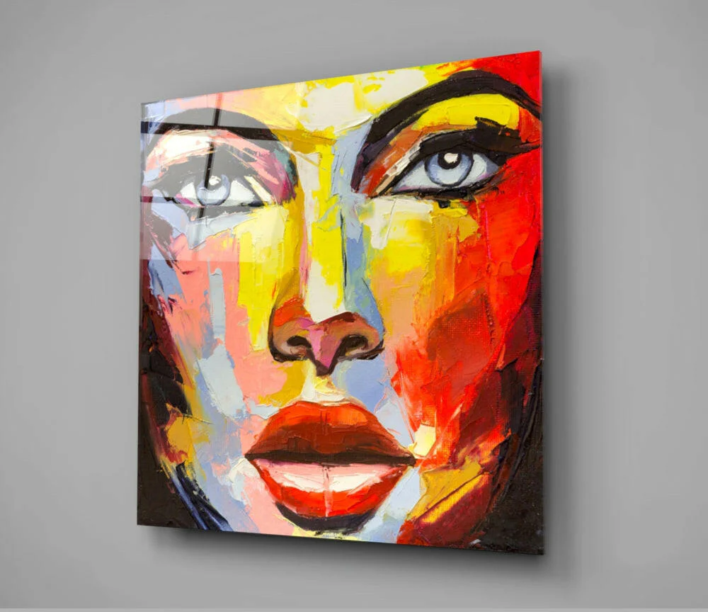 Bold Colorful Woman Face Glass Wall Art - Image 3