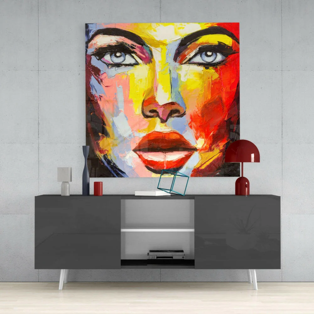Bold Colorful Woman Face Glass Wall Art - Image 4