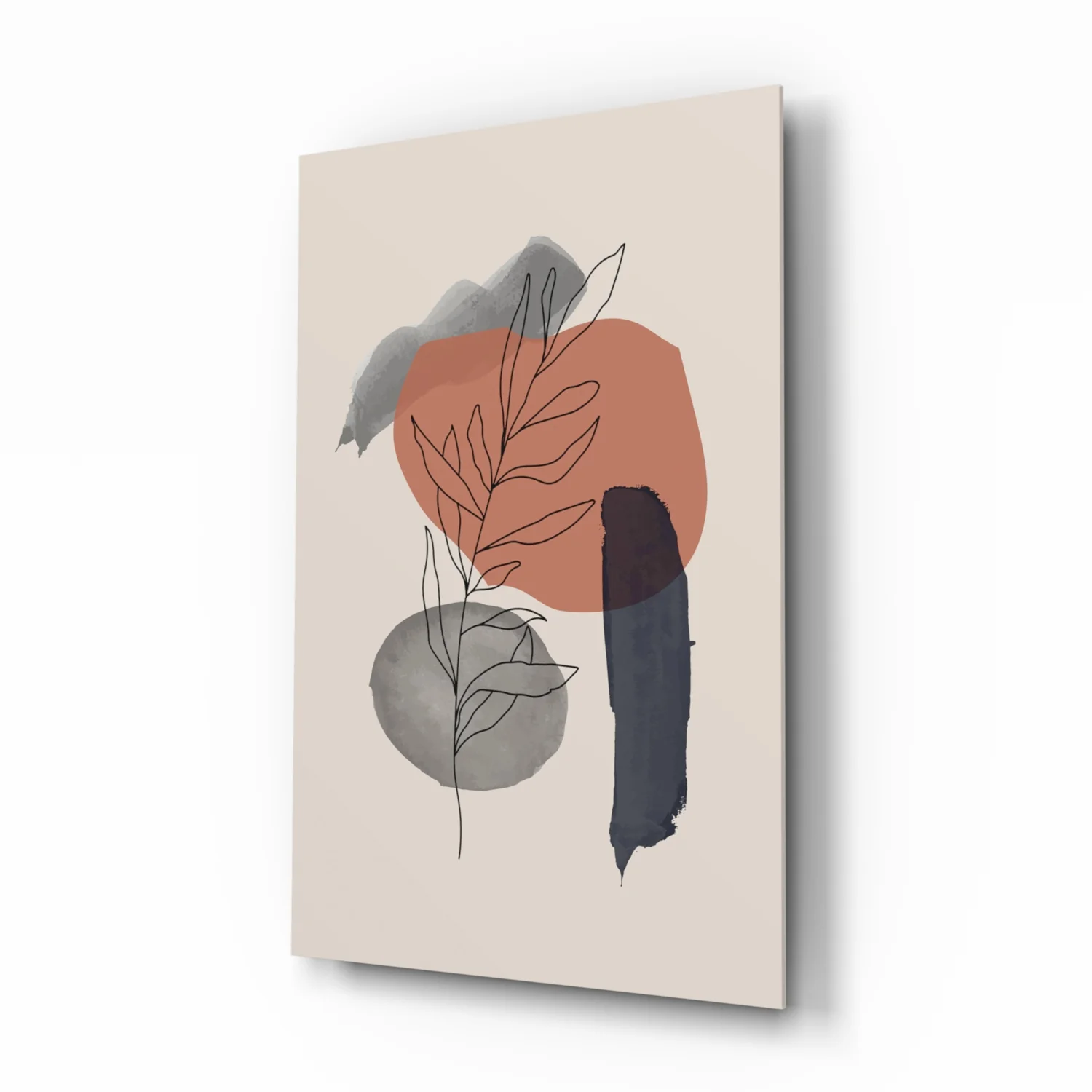Botanical Leaf Terracotta Navy Shapes Glass Wall Art - Image 2