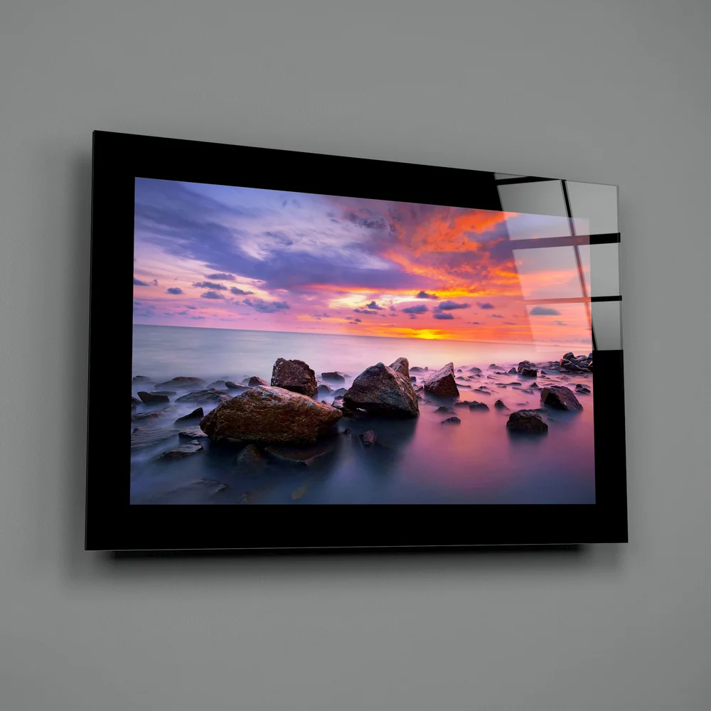 Boulder Shore Vivid Sunset Glass Wall Art - Image 2