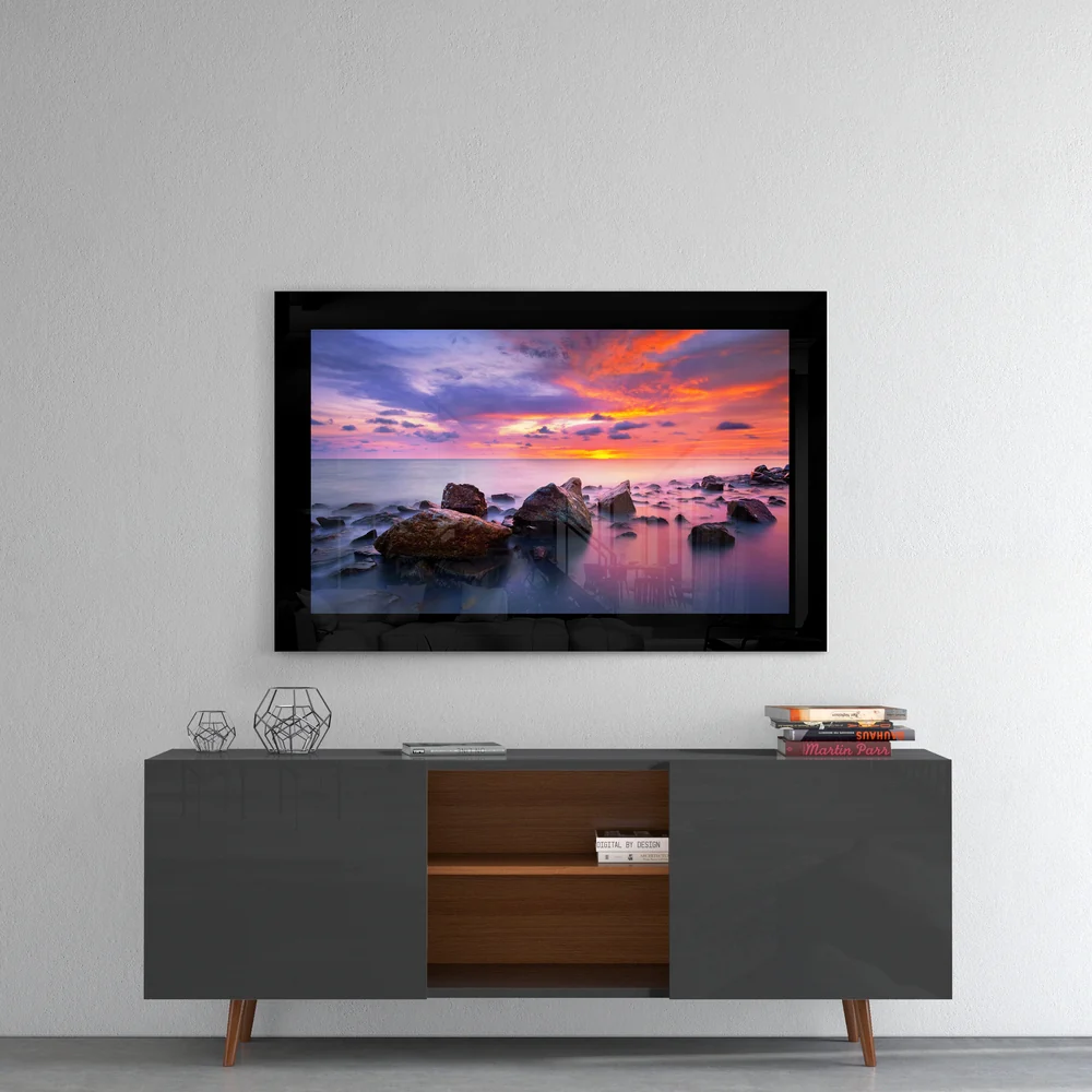Boulder Shore Vivid Sunset Glass Wall Art - Image 4