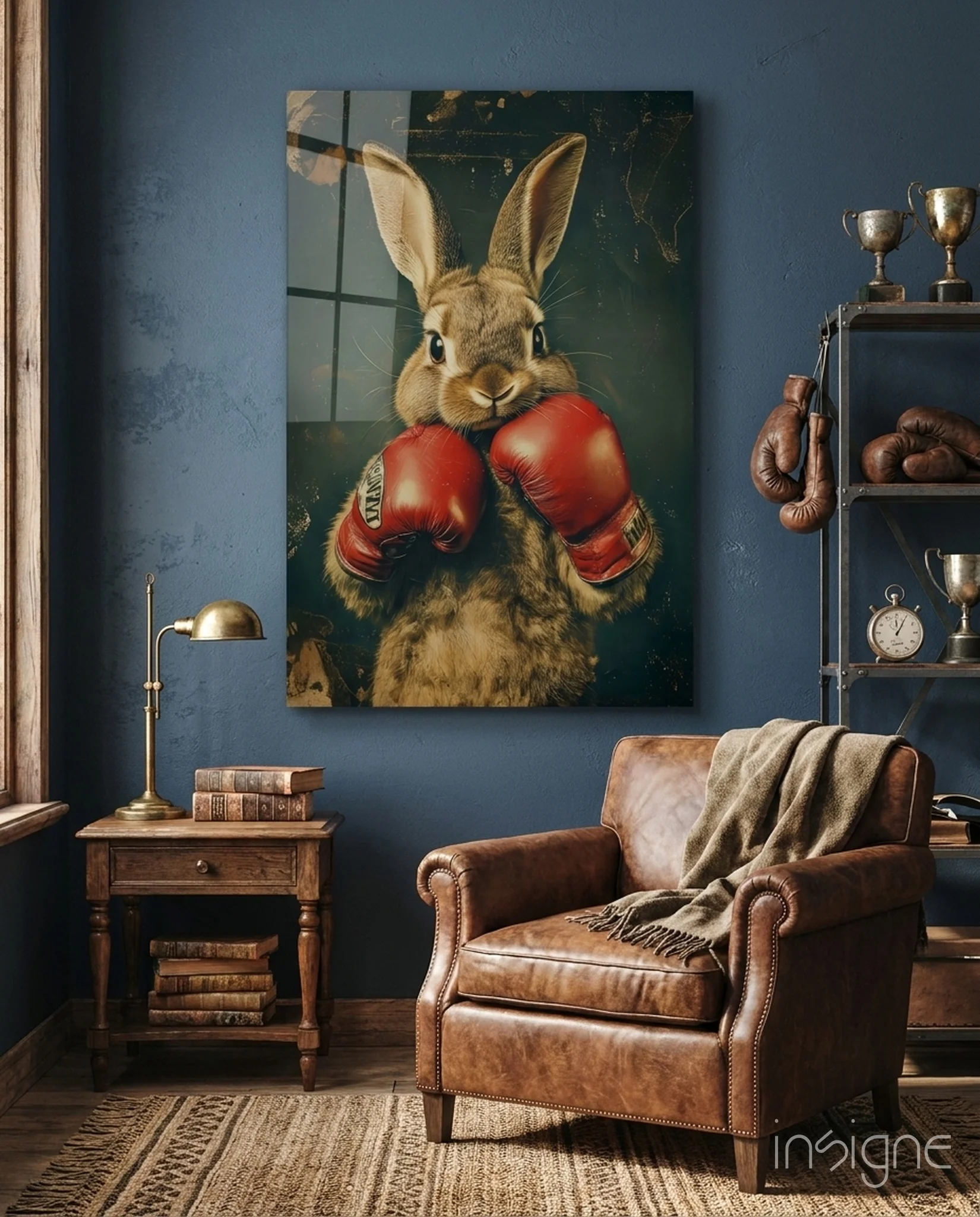 Boxing Bunny Glass Wall Art