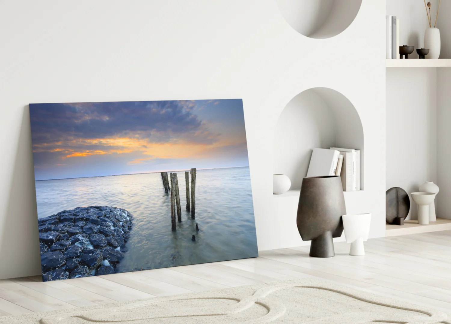 Breakwater Rocks Posts Sunset Glass Wall Art - Image 3