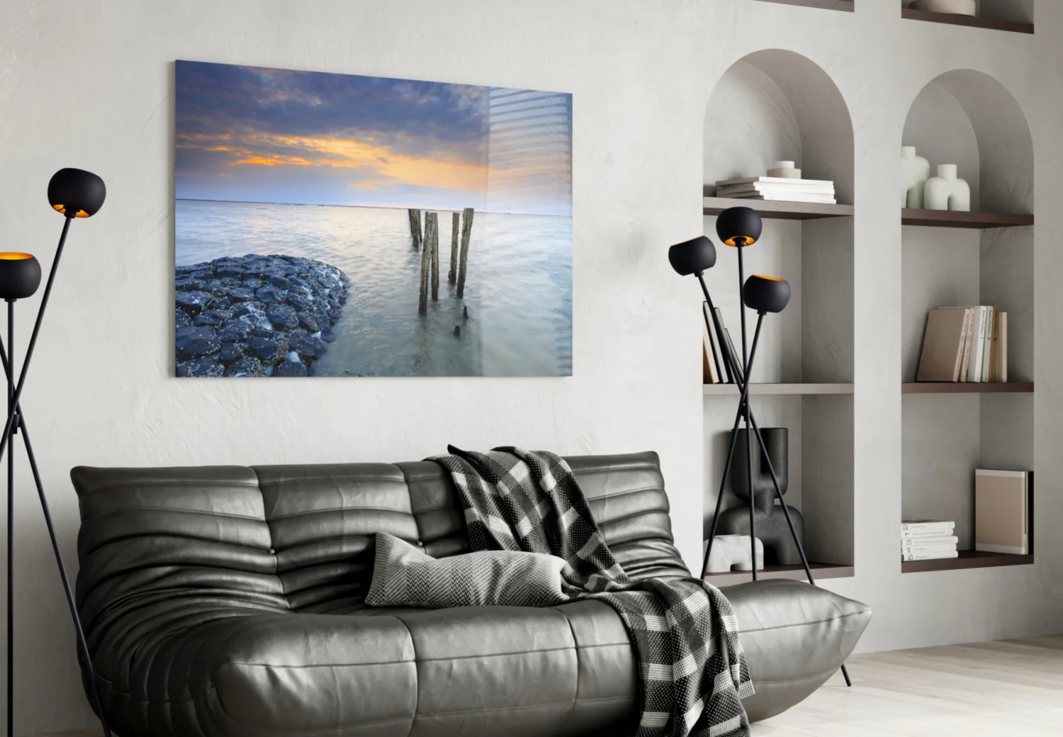 Breakwater Rocks Posts Sunset Glass Wall Art - Image 4