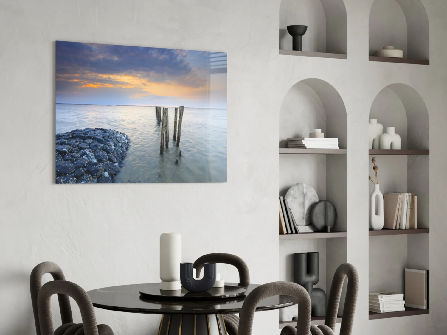 Breakwater Rocks Posts Sunset Glass Wall Art - Image 5