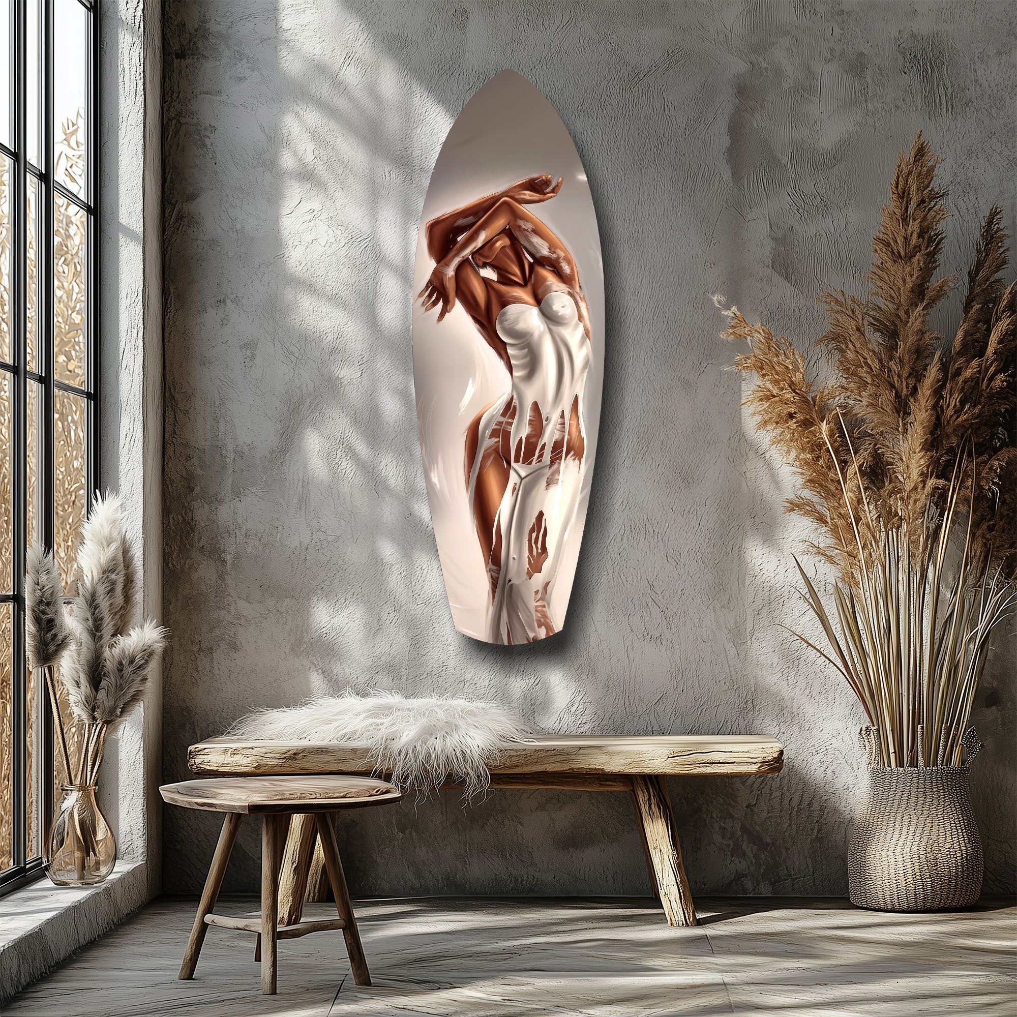 Bronze Female Figure White Paint Glass Wall Art - Image 8