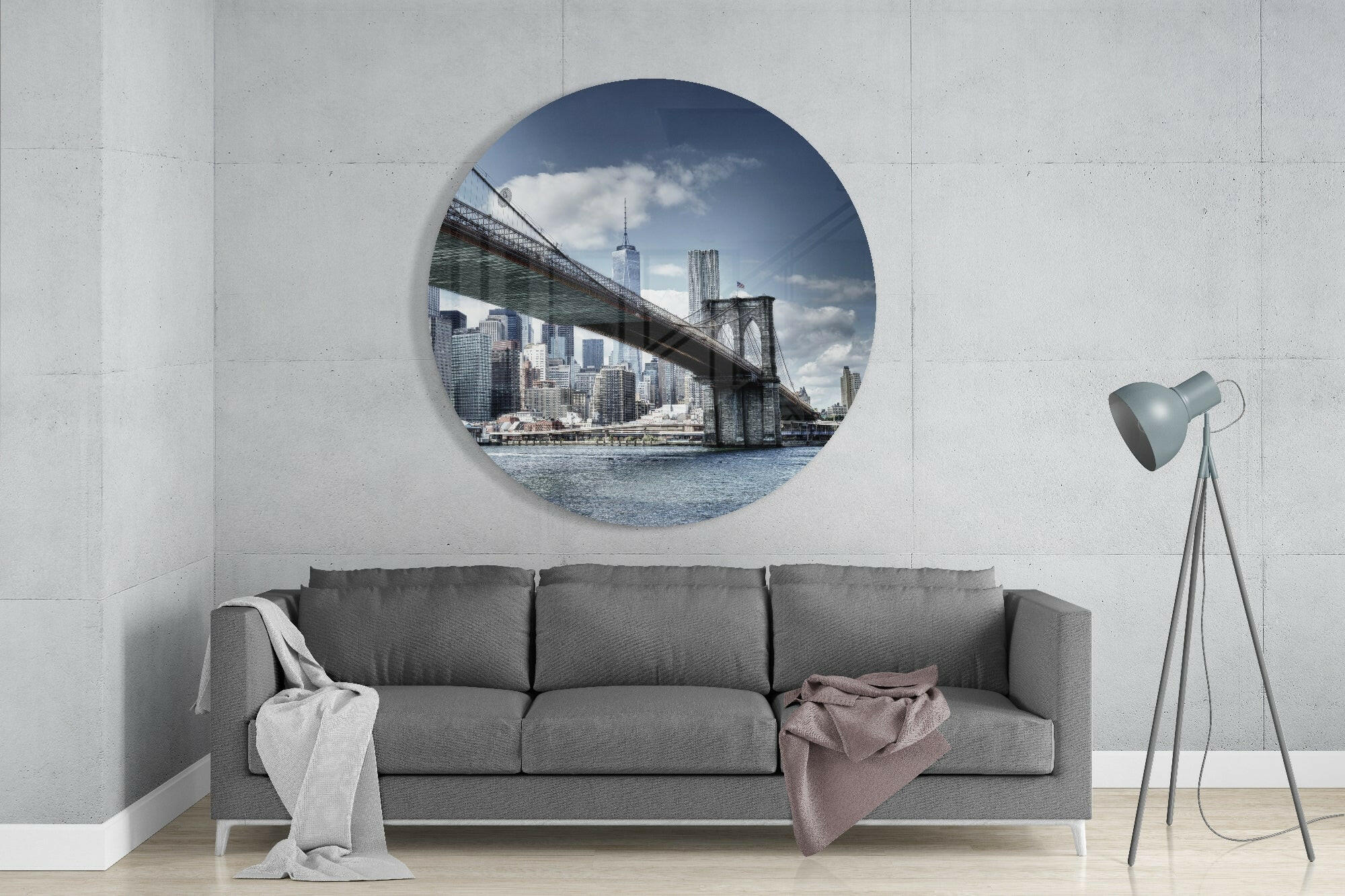 Brooklyn Bridge Skyline Circle Glass Wall Art - Image 2