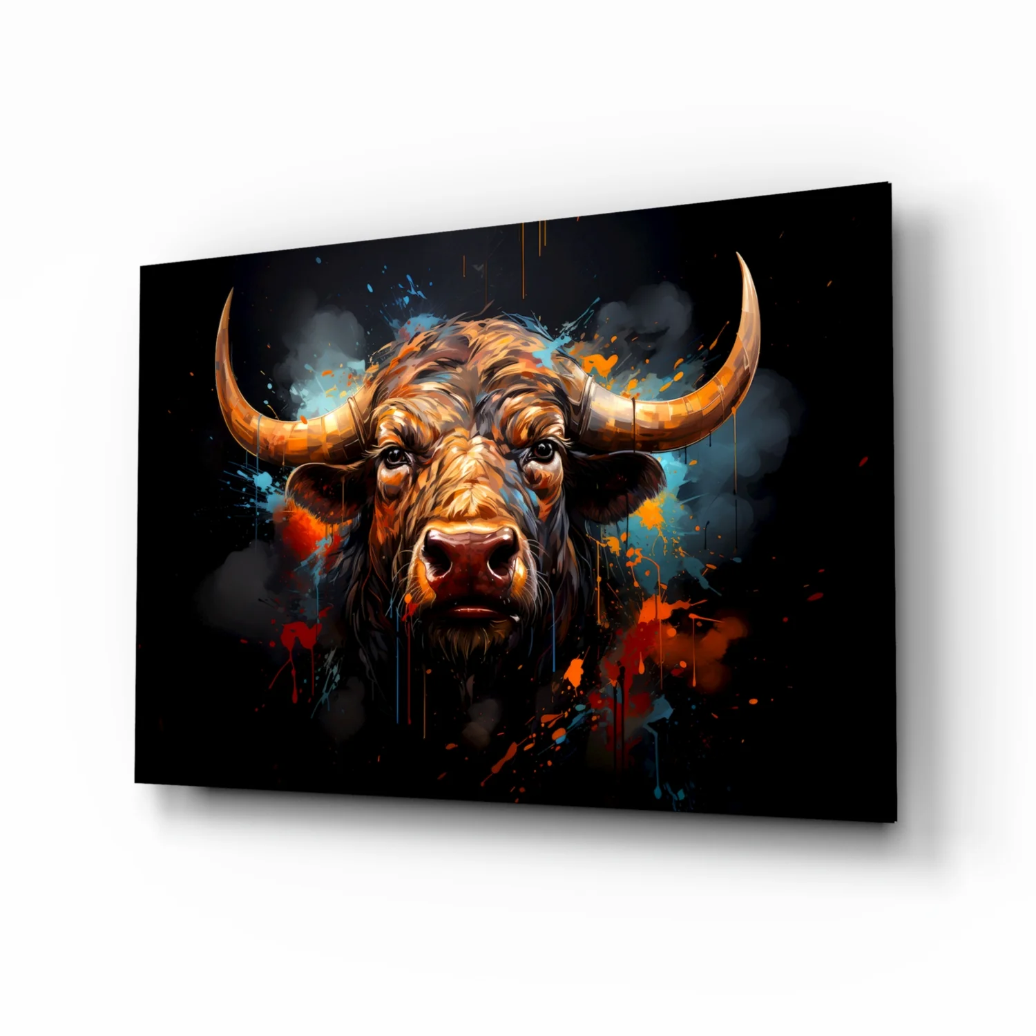 Buffalo Head Paint Splash Glass Wall Art - Image 2