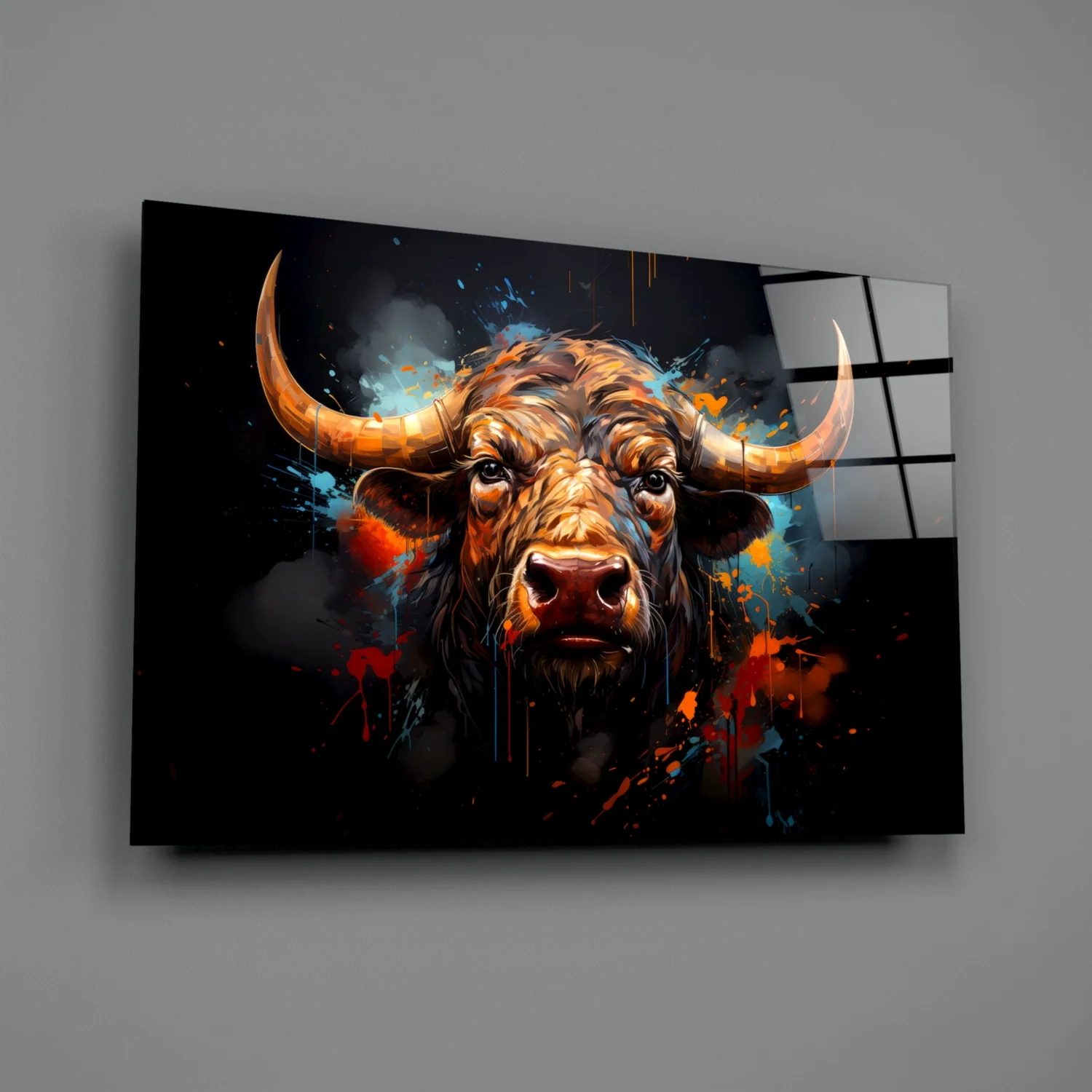 Buffalo Head Paint Splash Glass Wall Art - Image 3