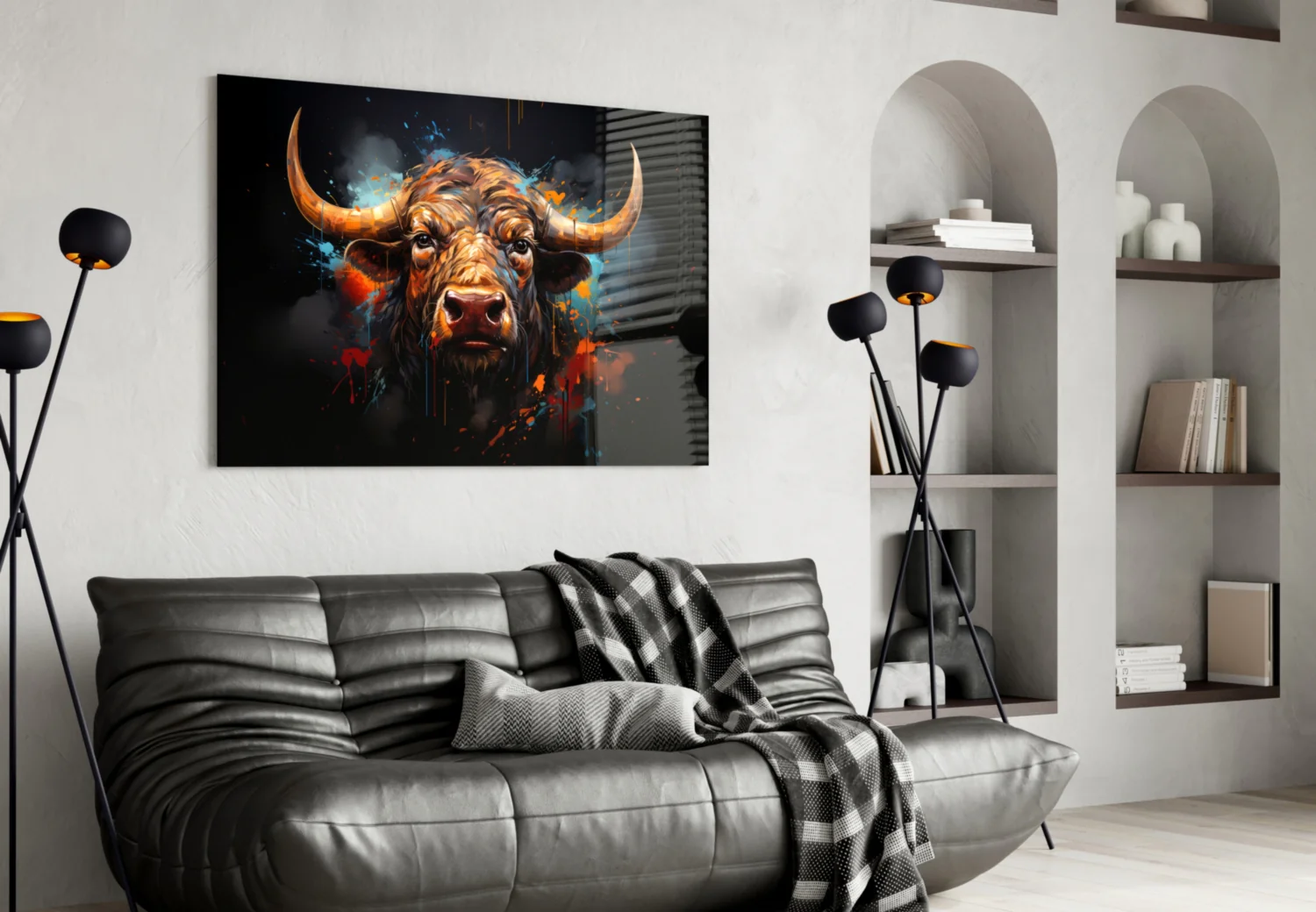 Buffalo Head Paint Splash Glass Wall Art - Image 5