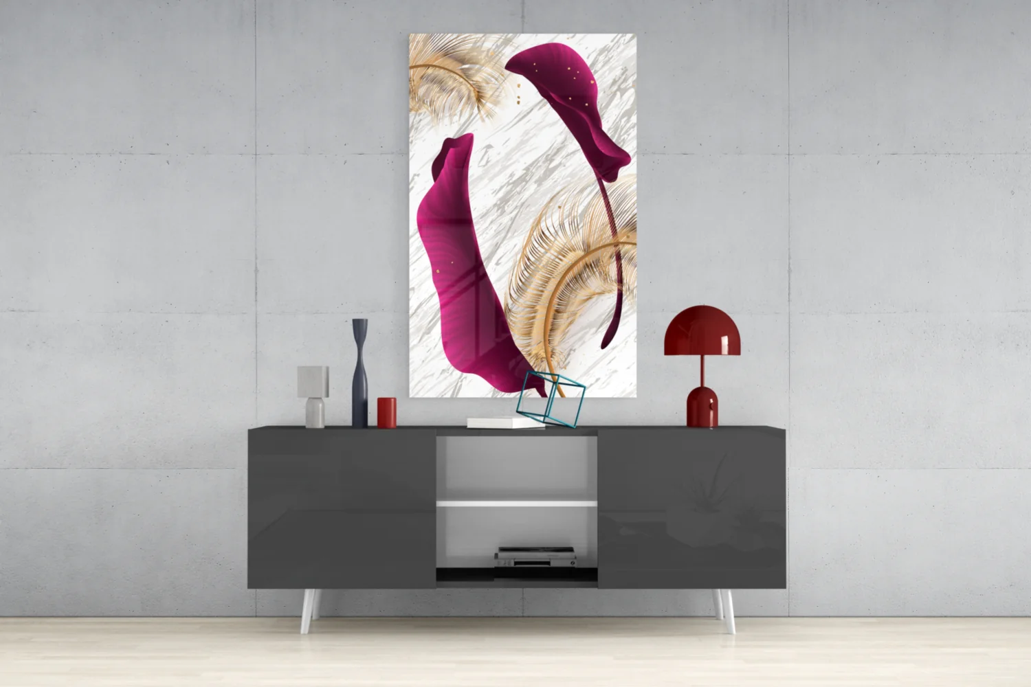 Burgundy Leaves Glass Wall Art - Image 8