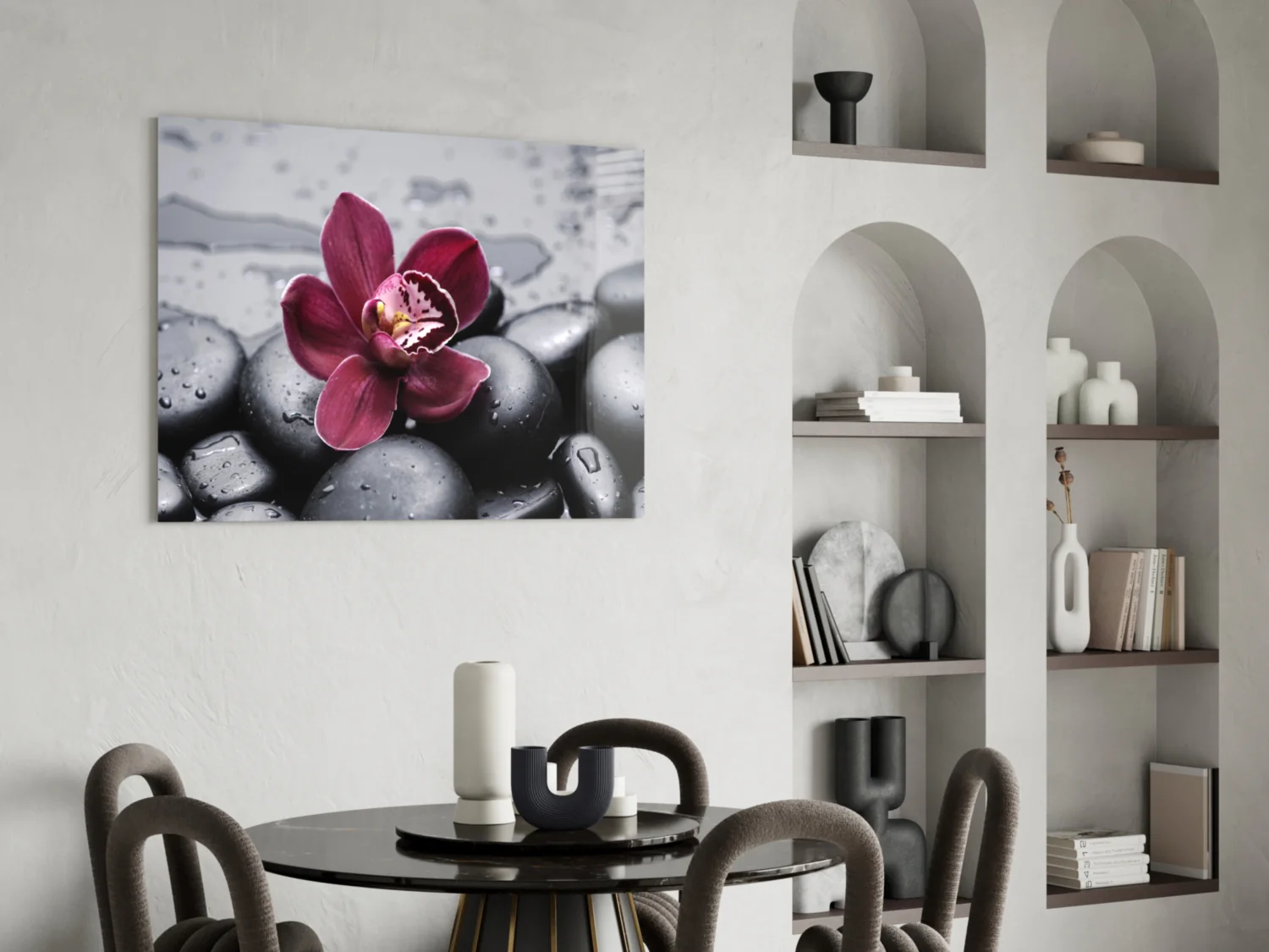 Burgundy Orchid Gray Pebbles Glass Wall Art - Image 5