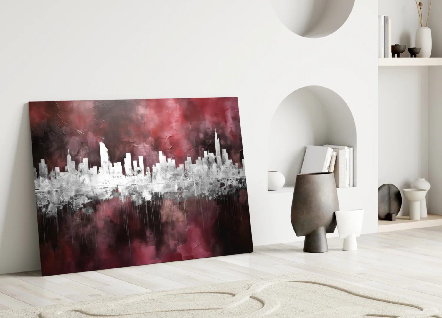 Burgundy Reflected City Glass Wall Art - Image 3