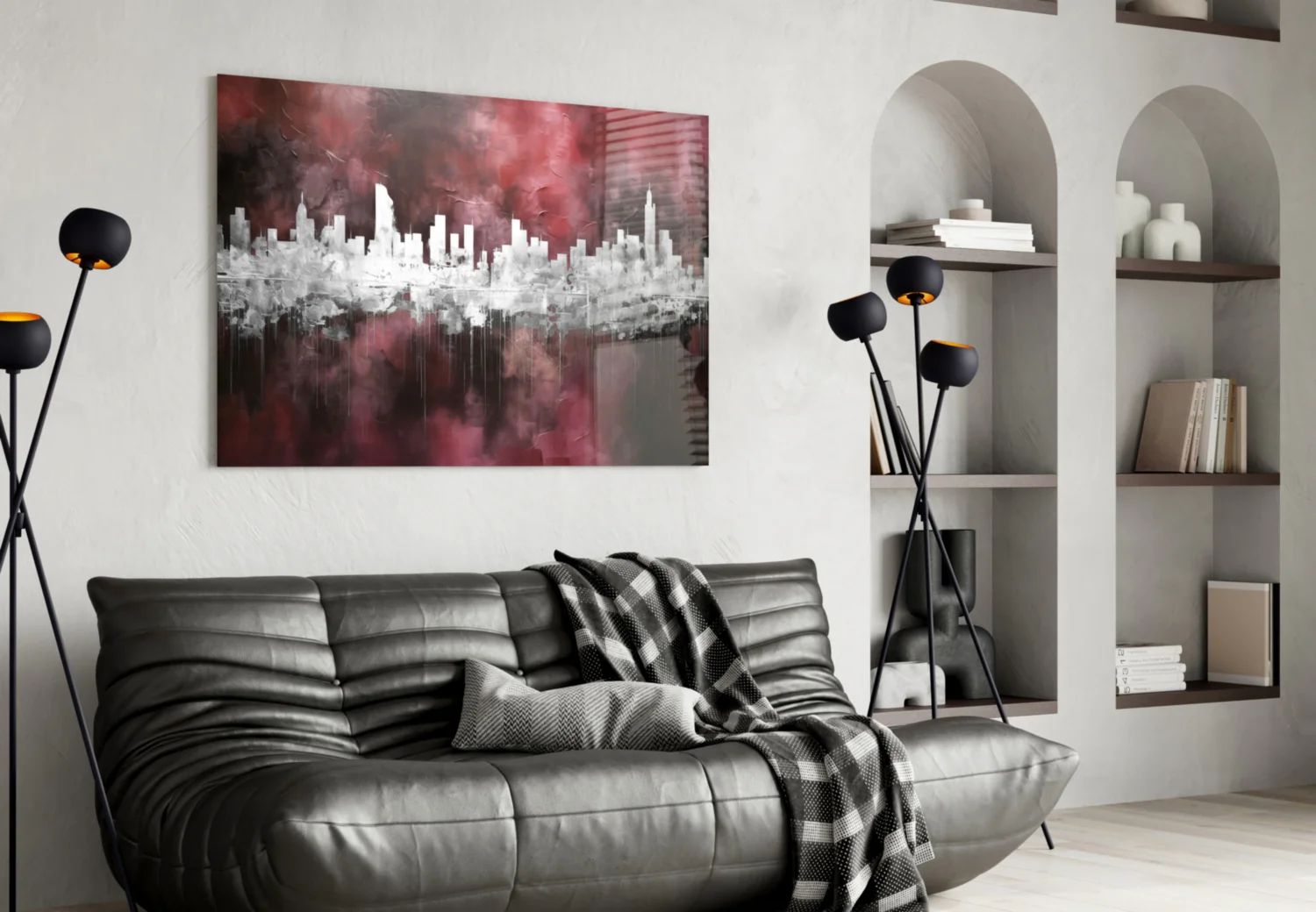 Burgundy Reflected City Glass Wall Art - Image 4