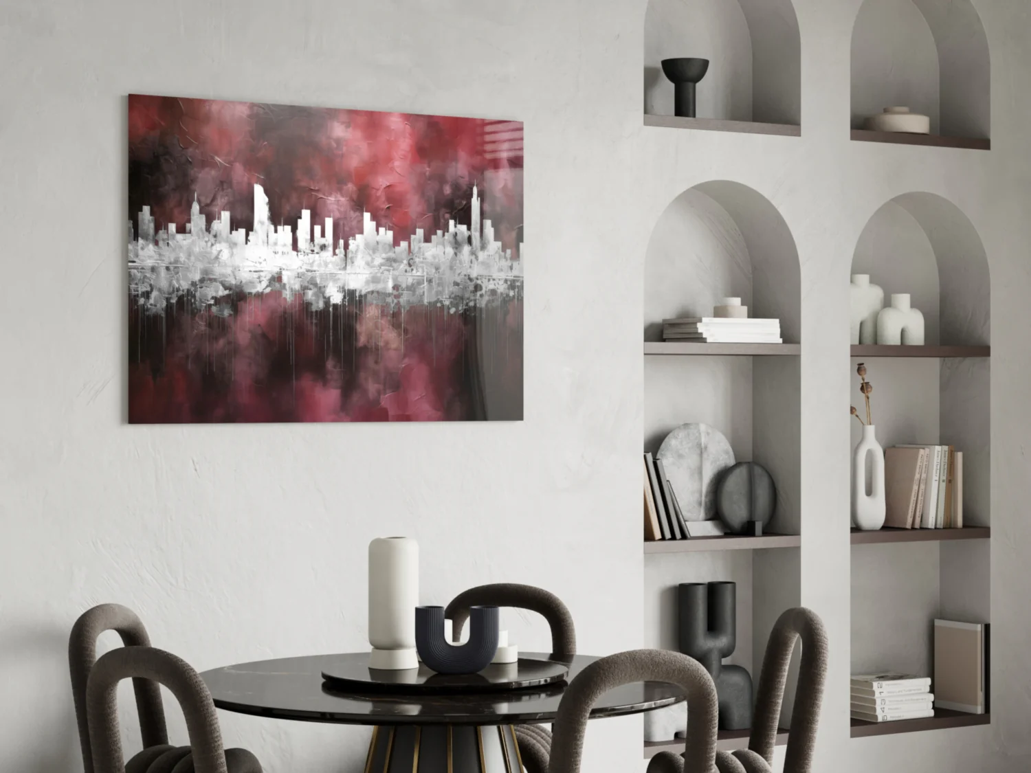 Burgundy Reflected City Glass Wall Art - Image 5