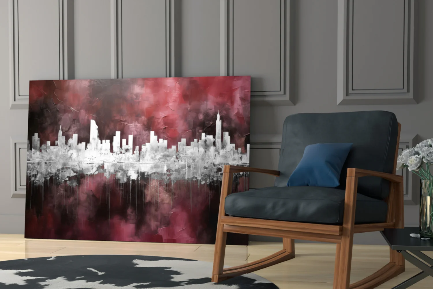 Burgundy Reflected City Glass Wall Art - Image 6