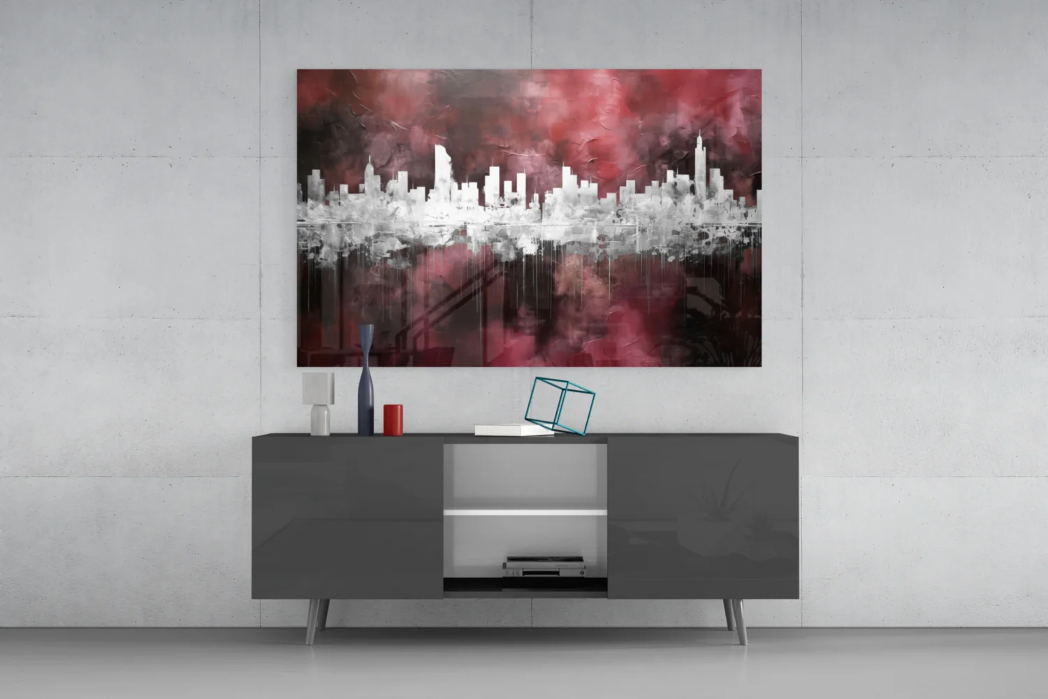 Burgundy Reflected City Glass Wall Art - Image 8