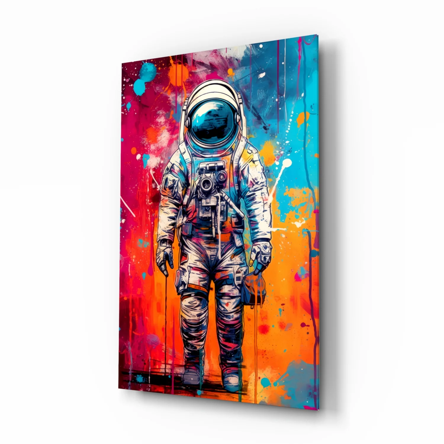 Camera Astronaut Color Drip Glass Wall Art