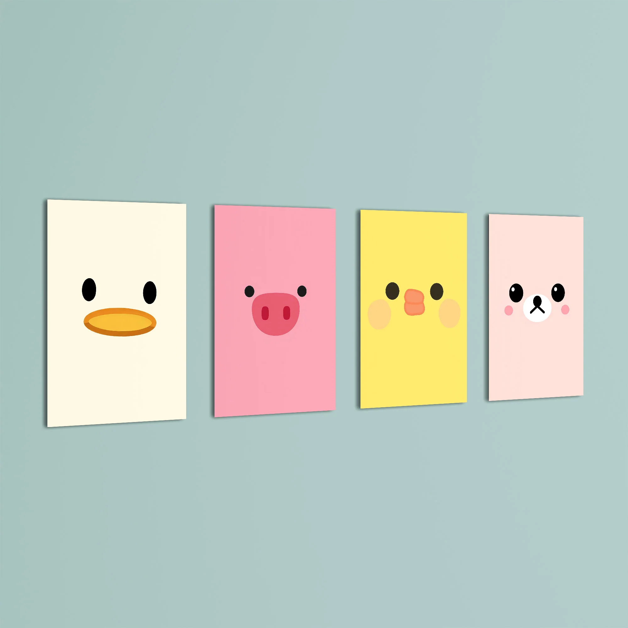 Cute Animal Faces 4 Pieces Kids Metal Wall Art