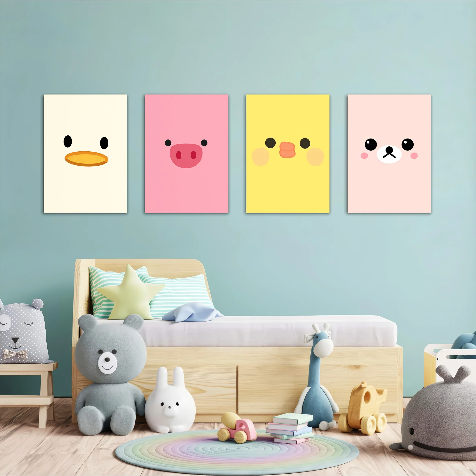 Cute Animal Faces 4 Pieces Kids Metal Wall Art - Image 2