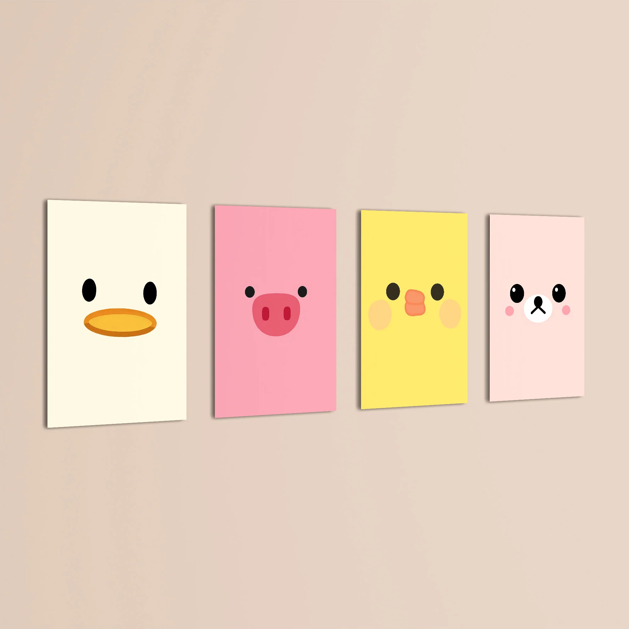 Cute Animal Faces 4 Pieces Kids Metal Wall Art - Image 3