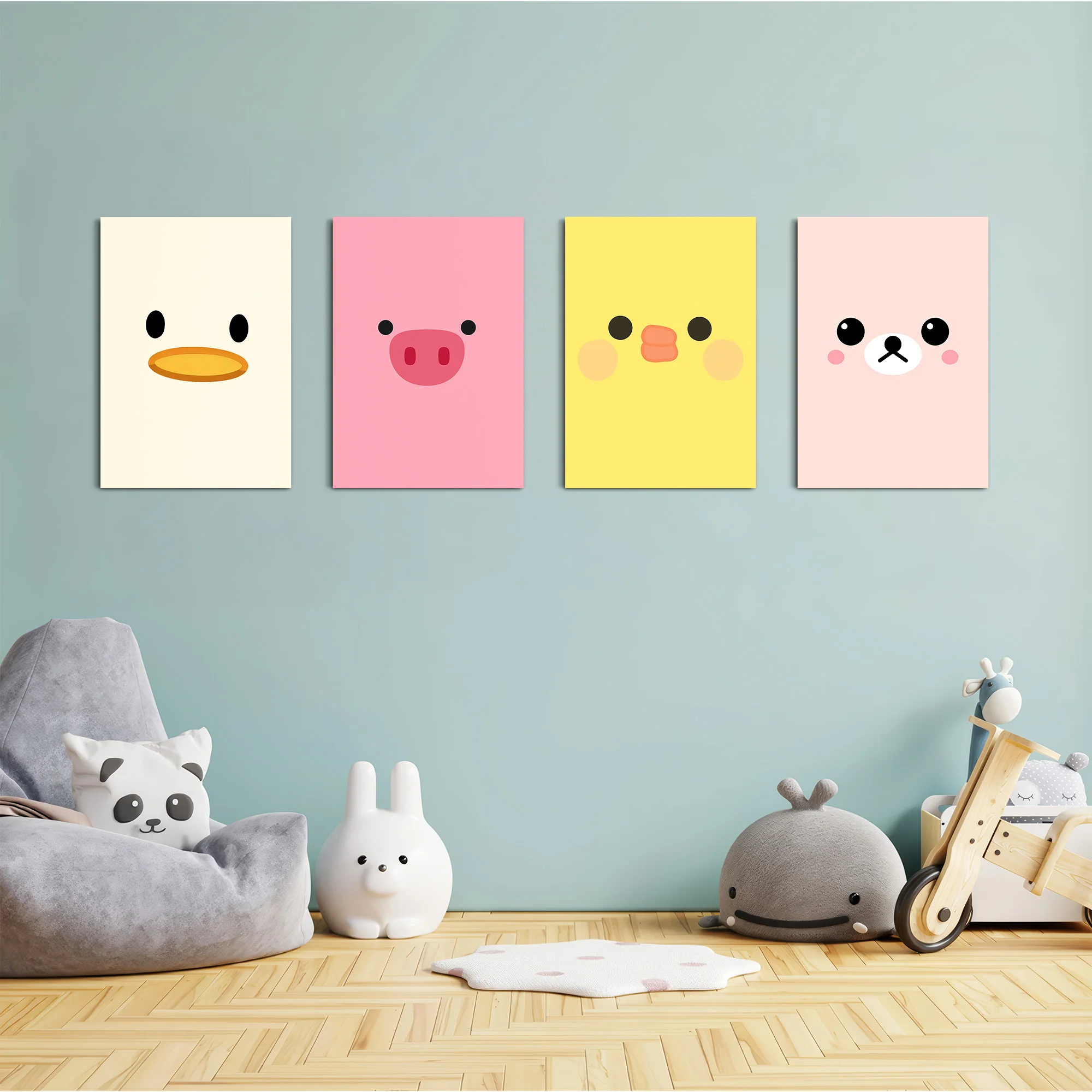 Cute Animal Faces 4 Pieces Kids Metal Wall Art - Image 4