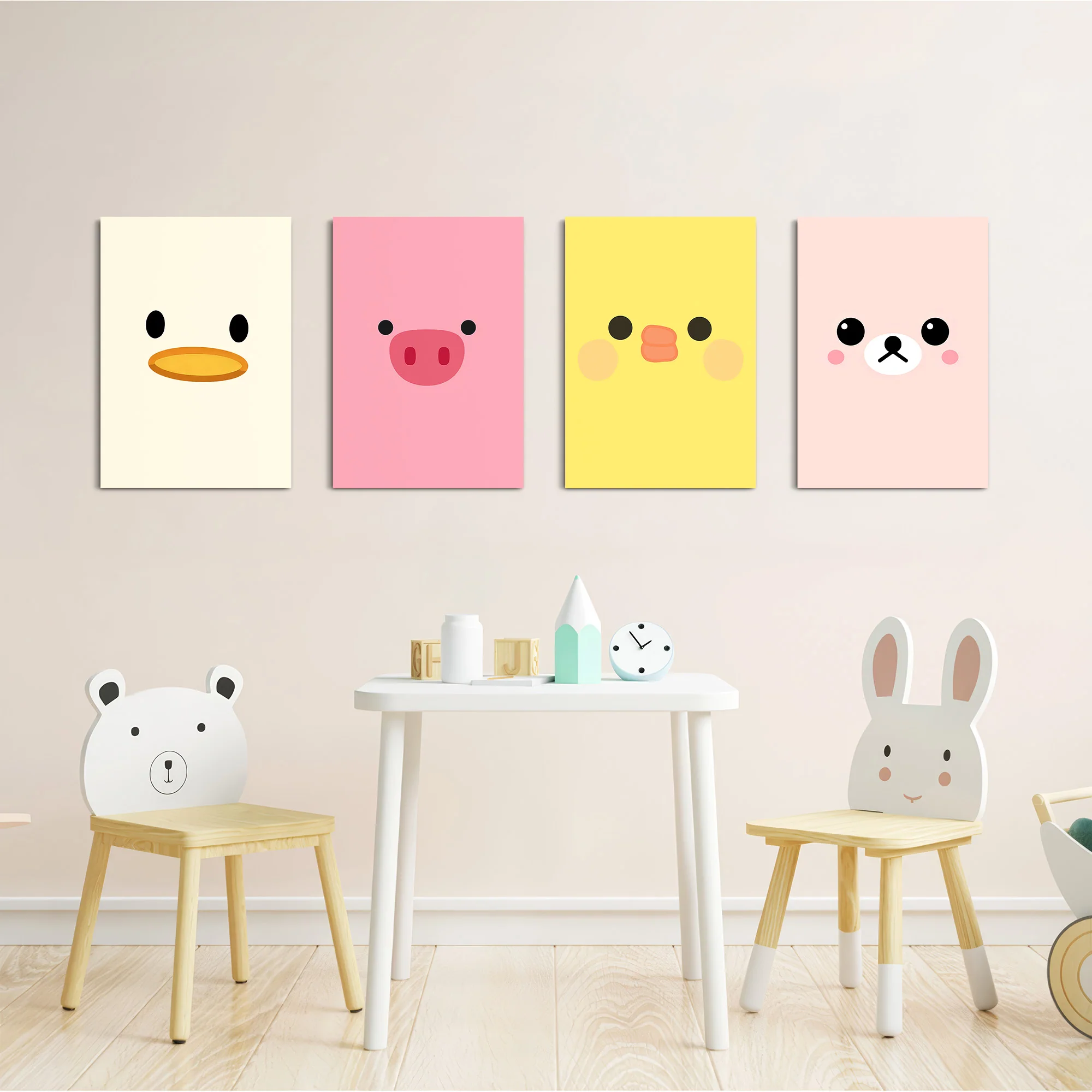 Cute Animal Faces 4 Pieces Kids Metal Wall Art - Image 5