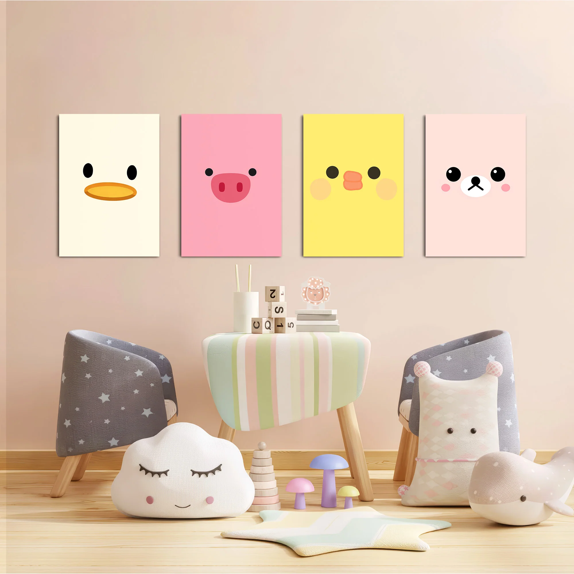 Cute Animal Faces 4 Pieces Kids Metal Wall Art - Image 6