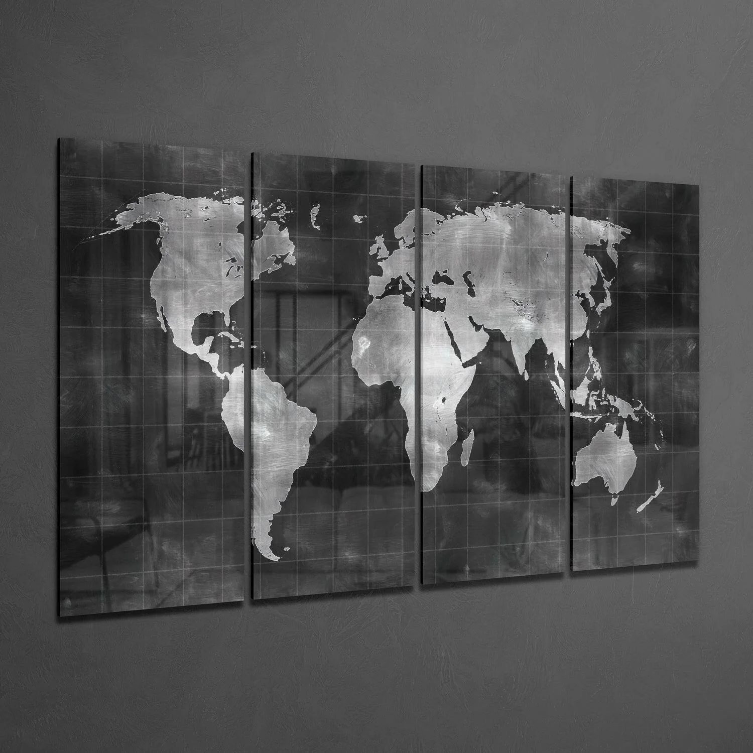Chalkboard Silver World Map Glass Wall Art - Image 2