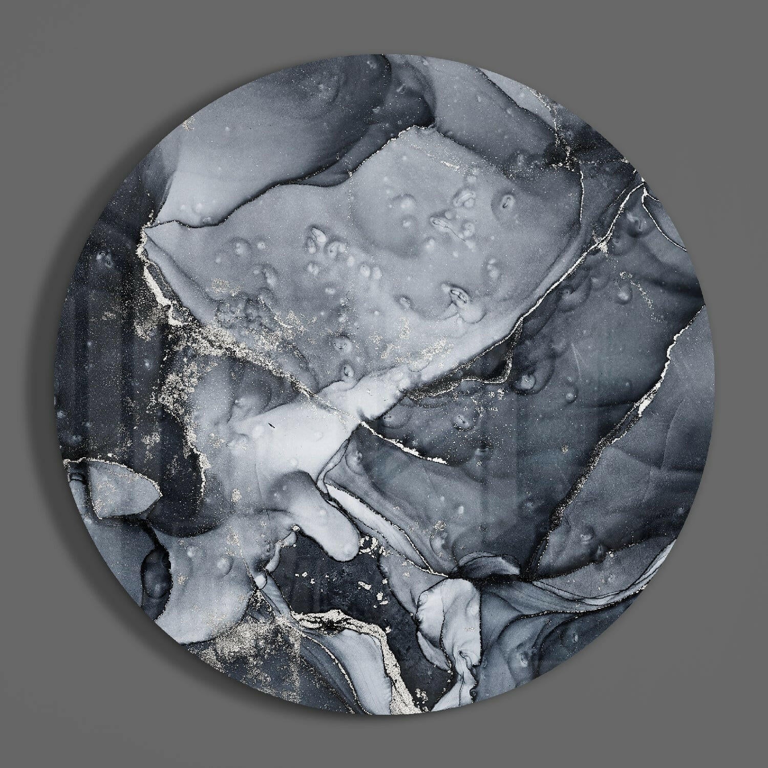 Charcoal Silver Ink Marble Glass Wall Art - Image 2
