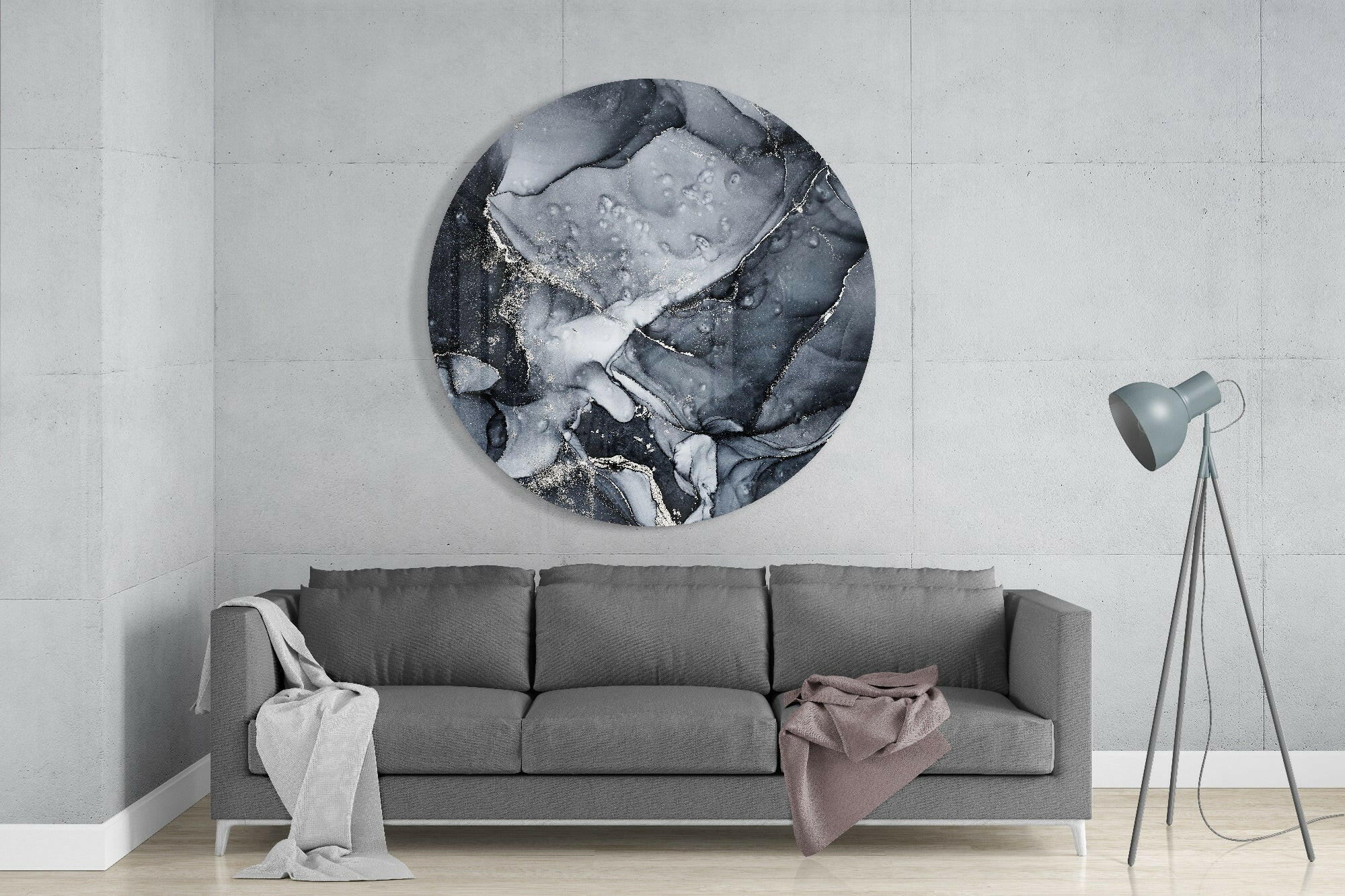Charcoal Silver Ink Marble Glass Wall Art - Image 3