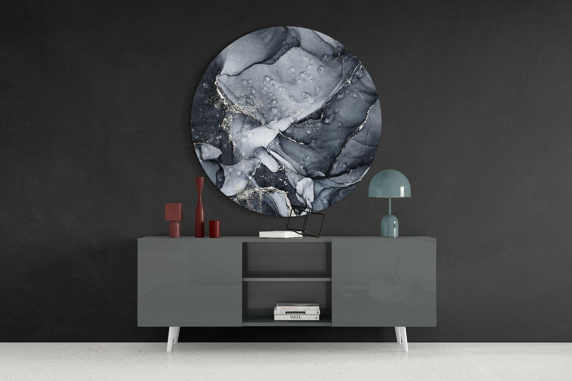 Charcoal Silver Ink Marble Glass Wall Art - Image 4