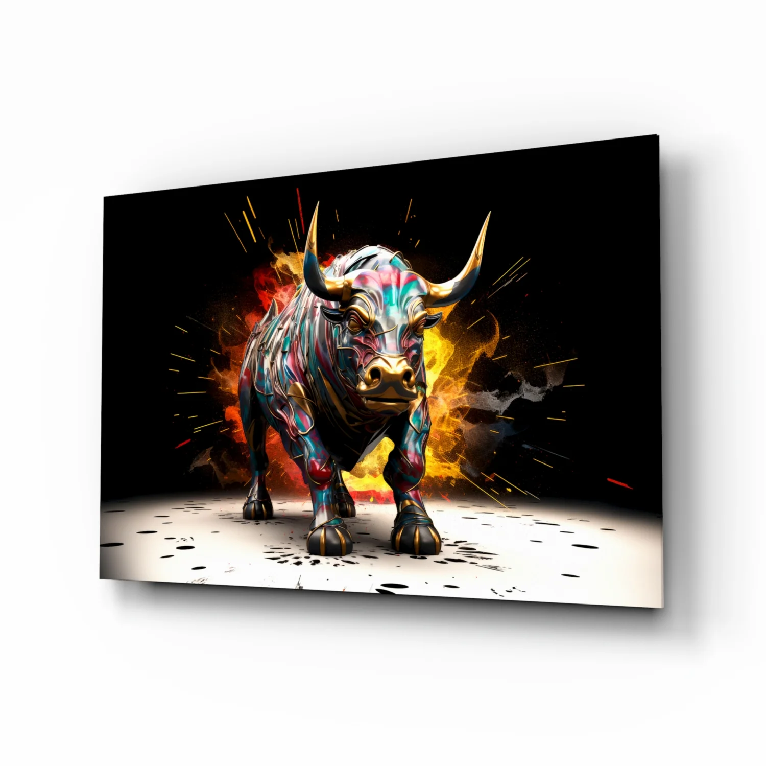 Charging Bull Paint Splash Glass Wall Art - Image 2