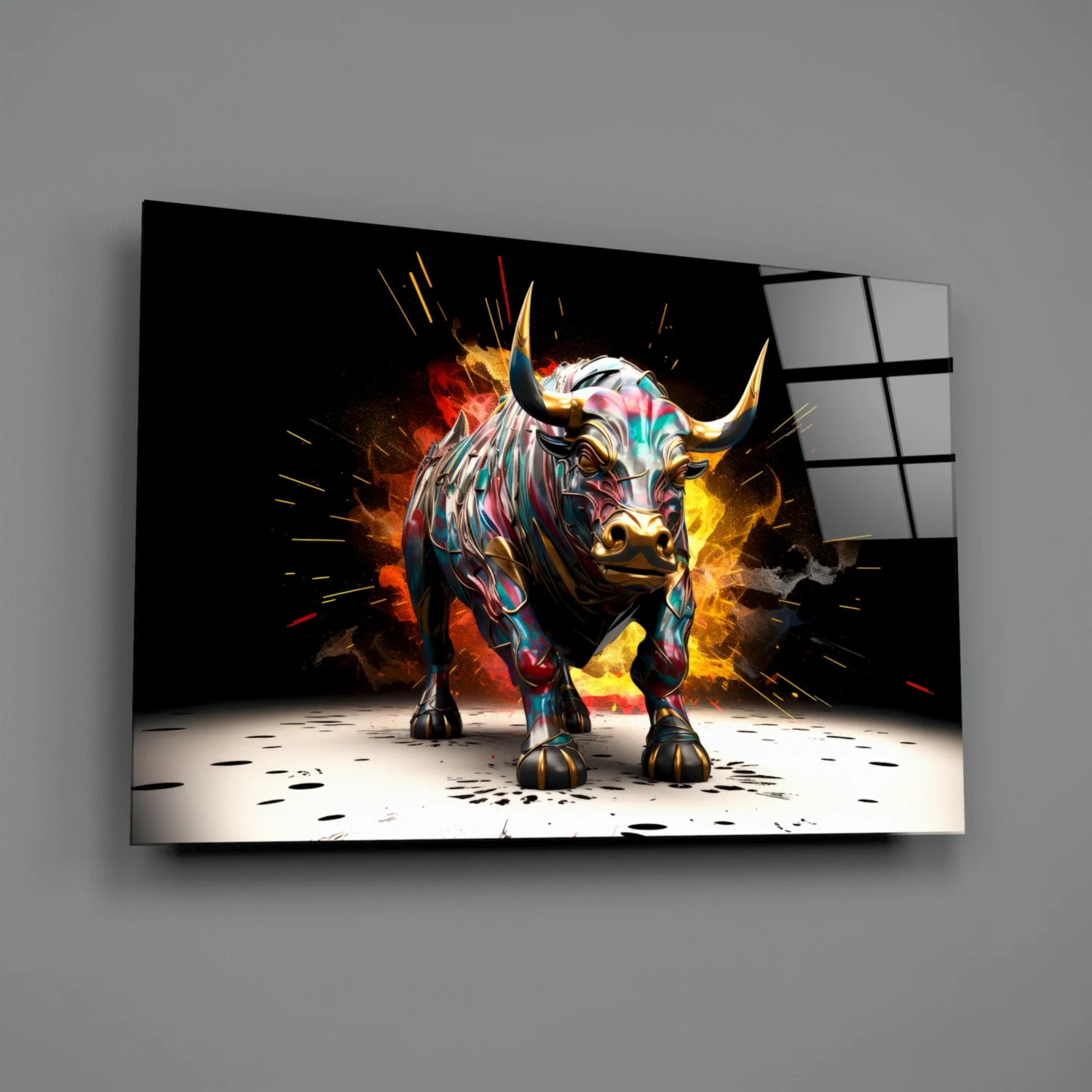 Charging Bull Paint Splash Glass Wall Art - Image 3